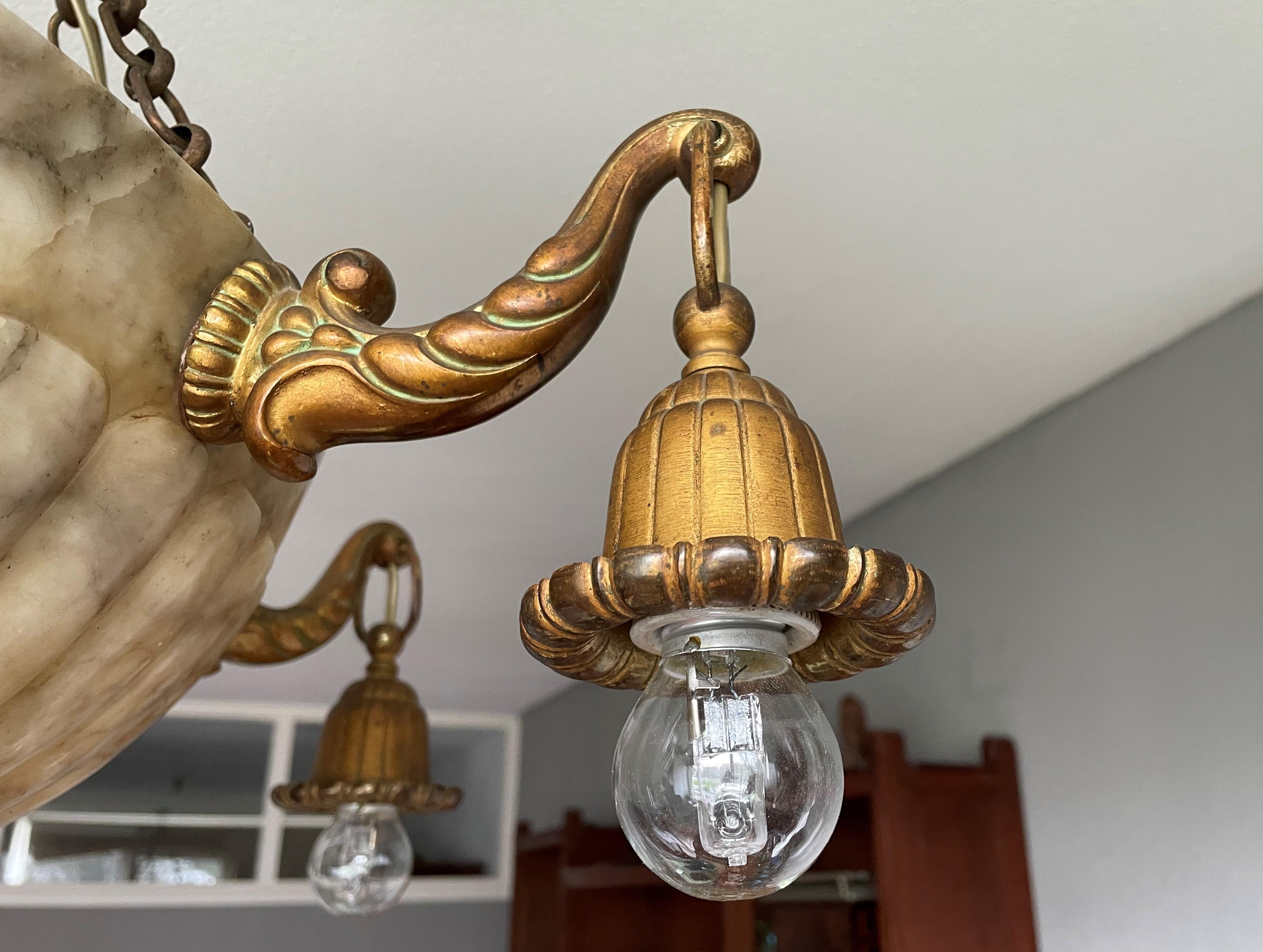 Antique and Stunning Gilt Bronze and Large Alabaster Shade Pendant / Chandelier 2