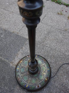 Antique and Stylish Japanese Meiji Era Bronze Floor Lamp with Cloisonné Inlay