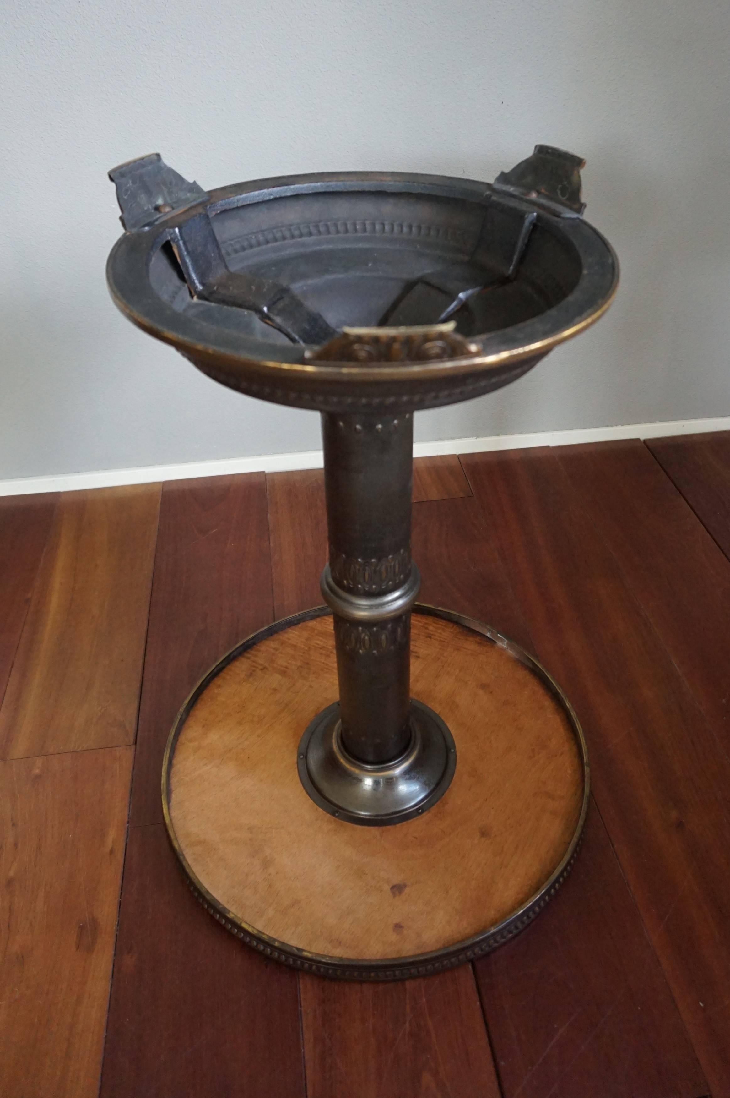 Antique and Unique Arts & Crafts Embossed Brass Table with Stylized Owl Feet 6