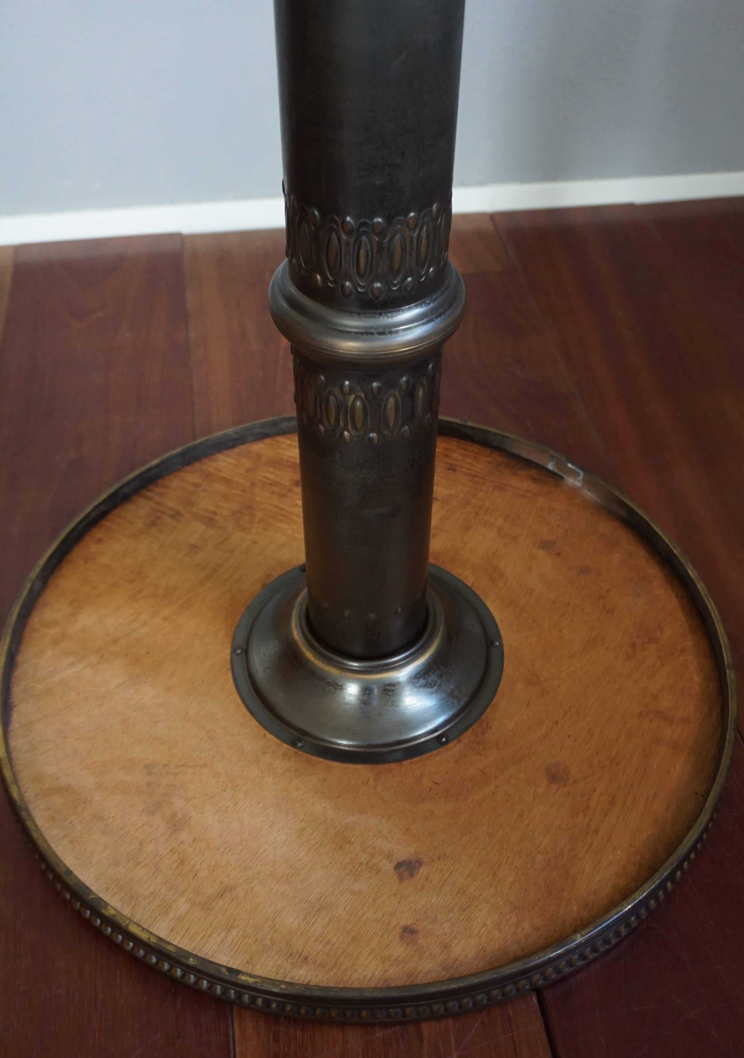 Antique and Unique Arts & Crafts Embossed Brass Table with Stylized Owl Feet 8