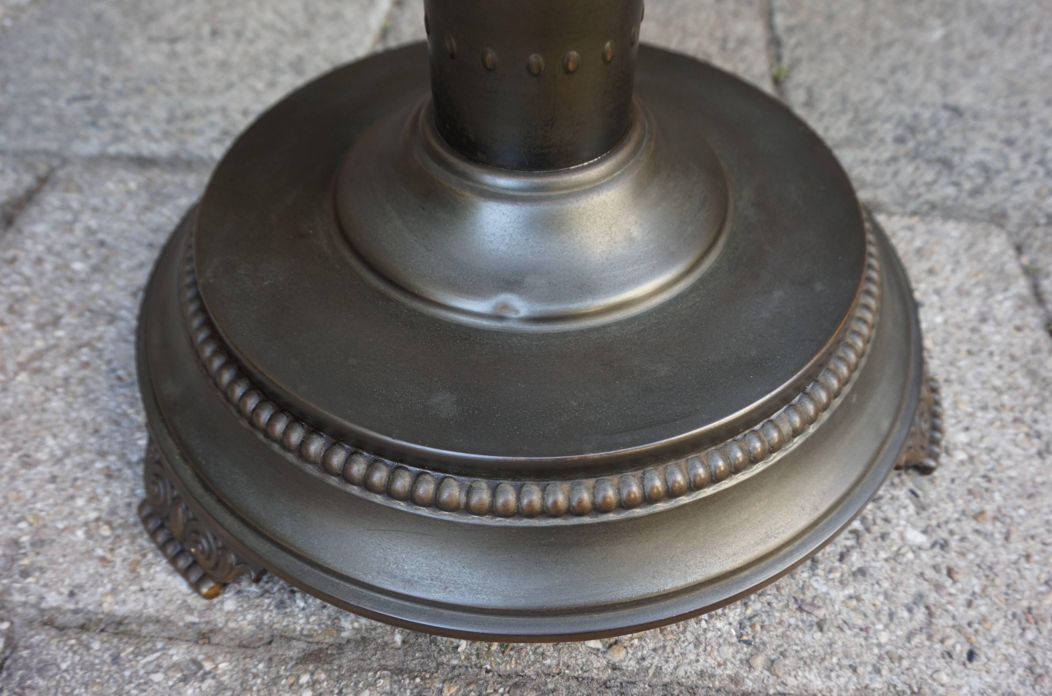 Antique and Unique Arts & Crafts Embossed Brass Table with Stylized Owl Feet 1