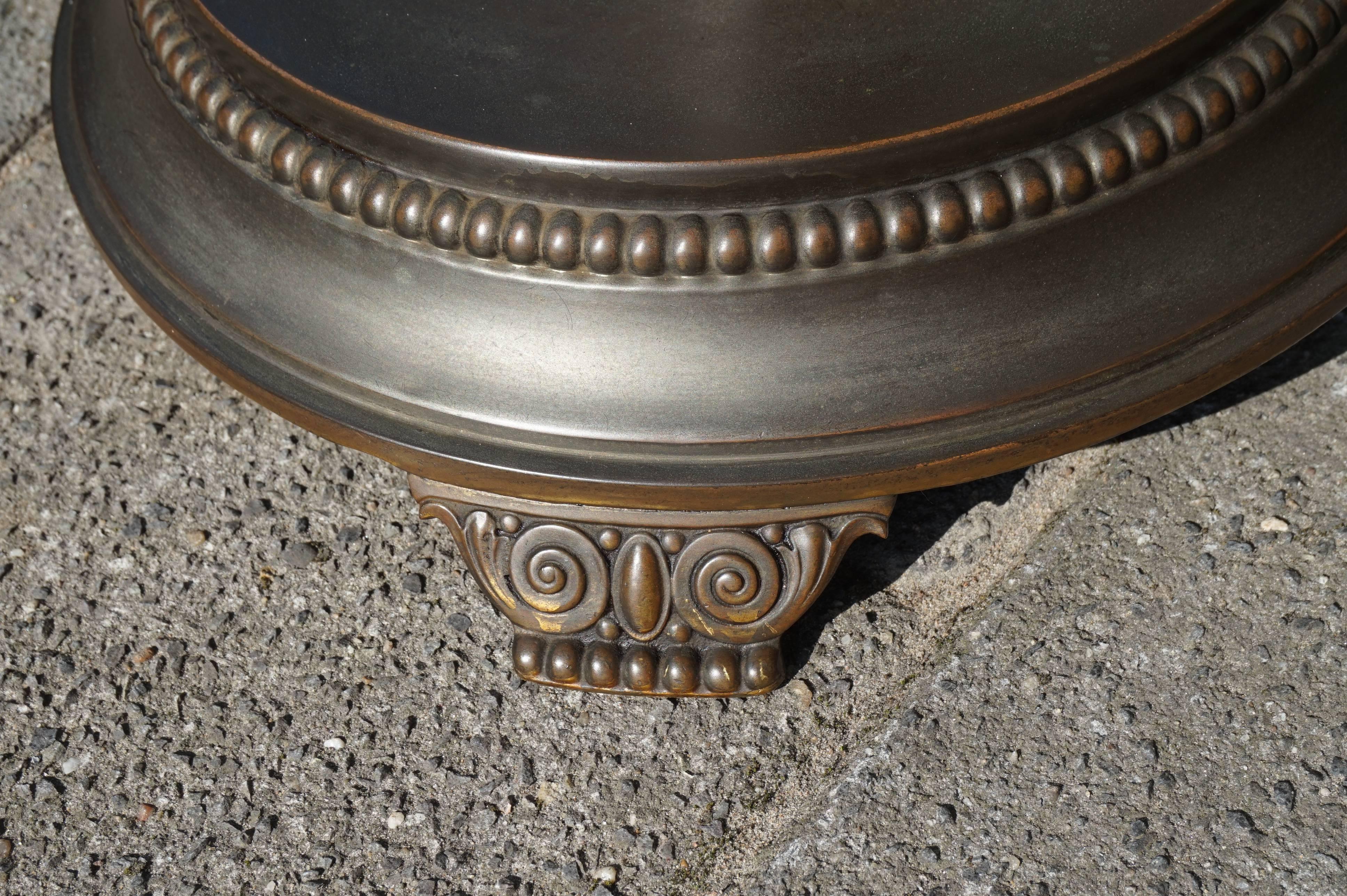 Antique and Unique Arts & Crafts Embossed Brass Table with Stylized Owl Feet 2