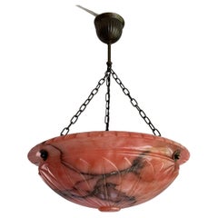 Antique and Unique Color Red Alabaster Pendant w. Adjustable Brass Canopy 1910