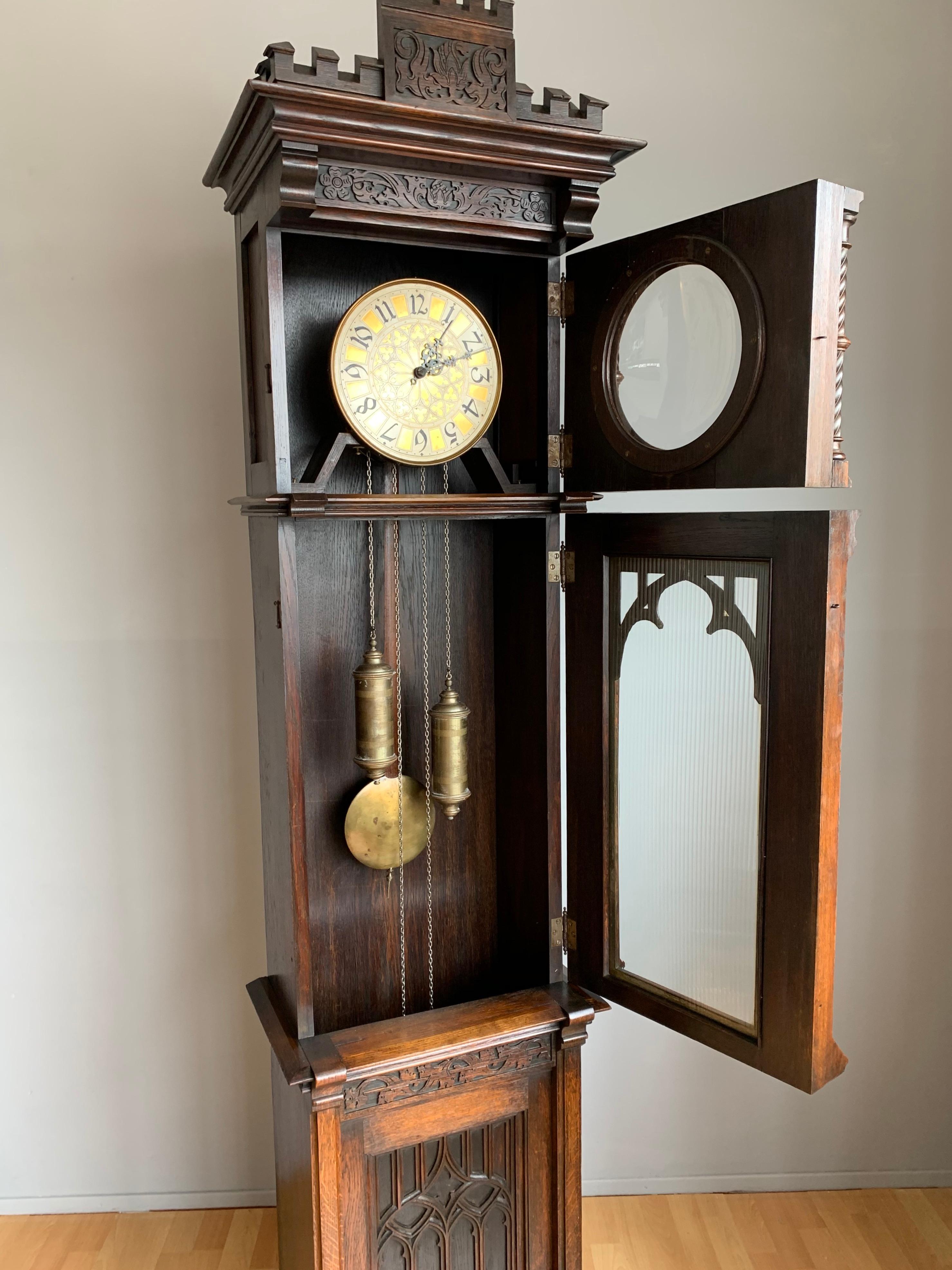 Antique and Unique, Hand Carved Gothic Revival Grandfather or Longcase Clock 1