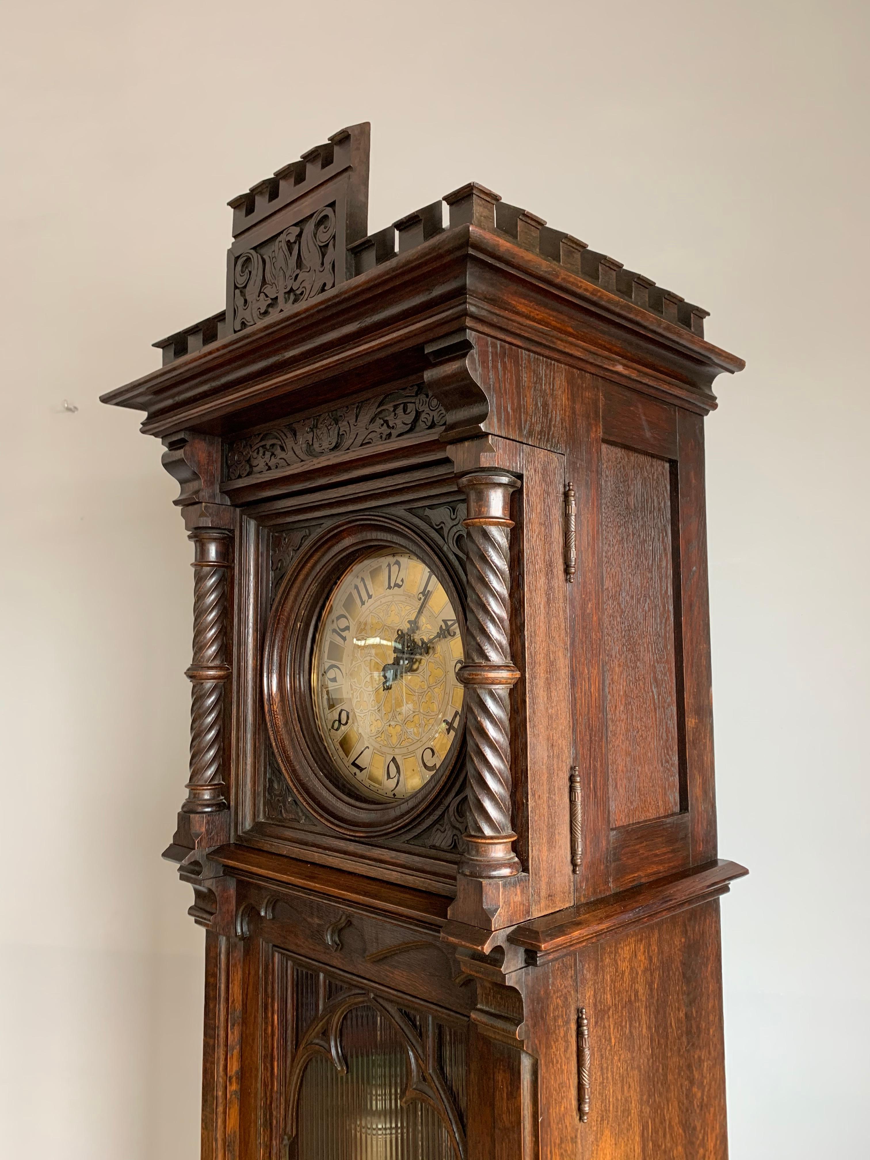 Antique and Unique, Hand Carved Gothic Revival Grandfather or Longcase Clock 6