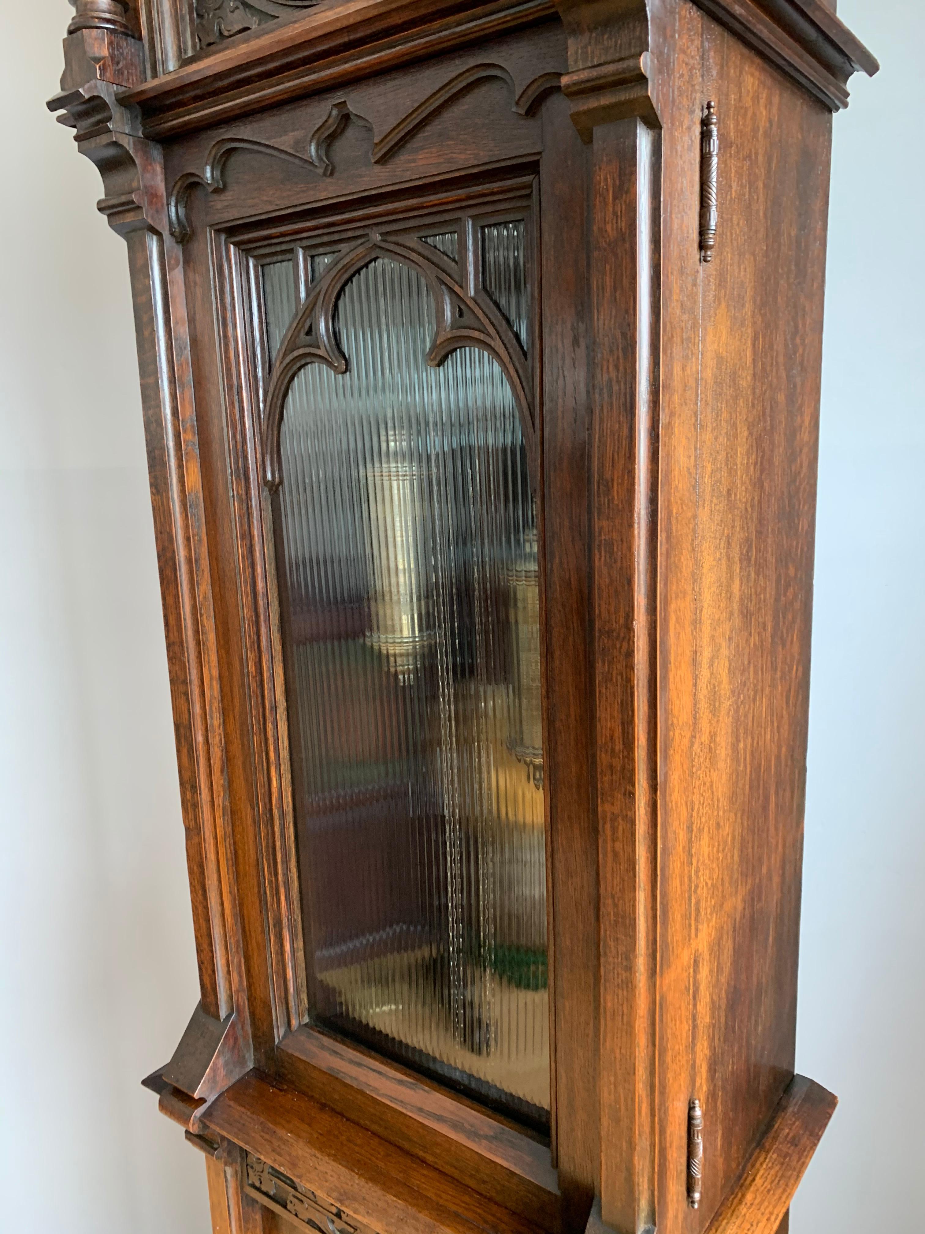 Antique and Unique, Hand Carved Gothic Revival Grandfather or Longcase Clock 8
