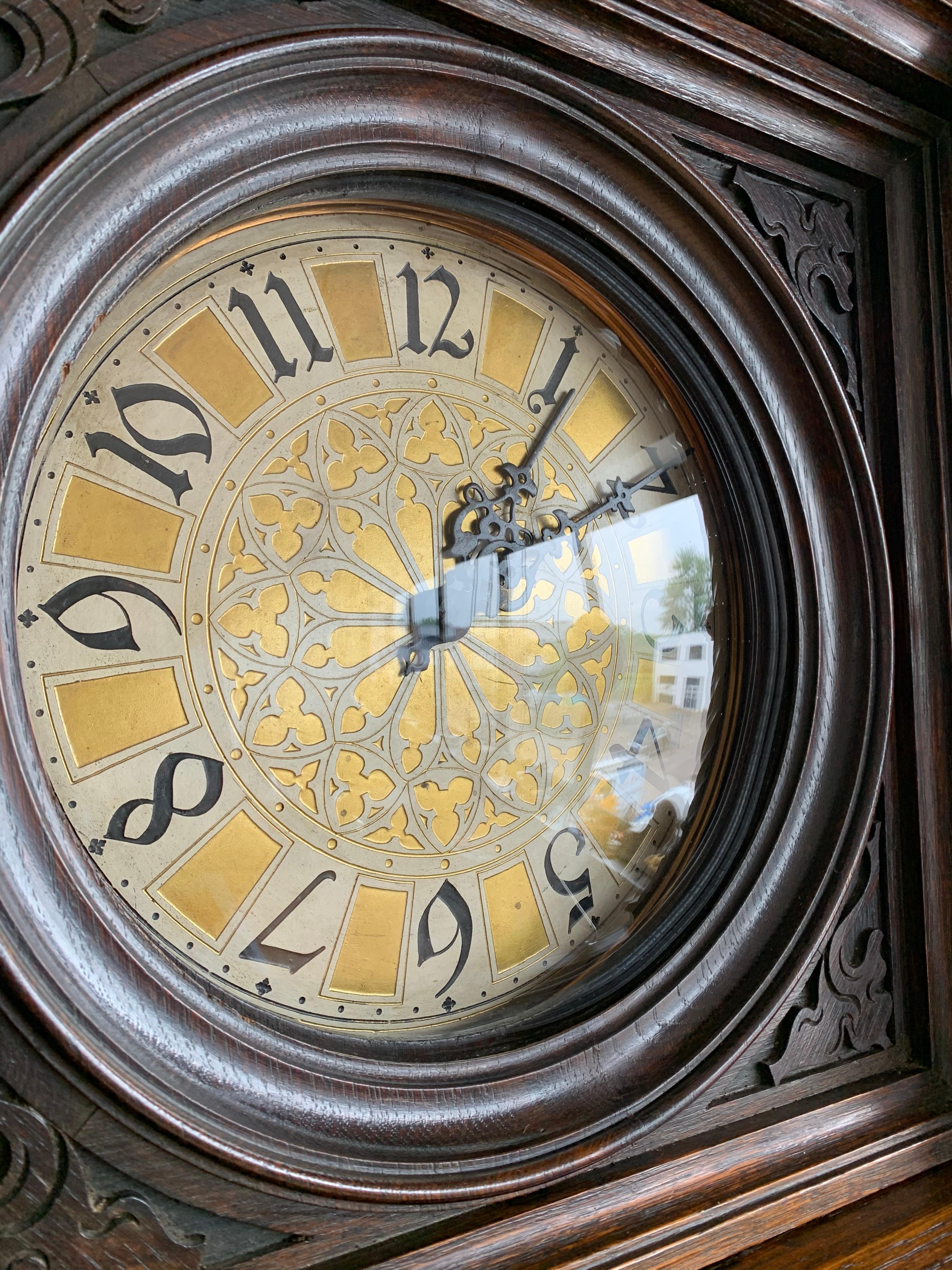 Antique and Unique, Hand Carved Gothic Revival Grandfather or Longcase Clock 10