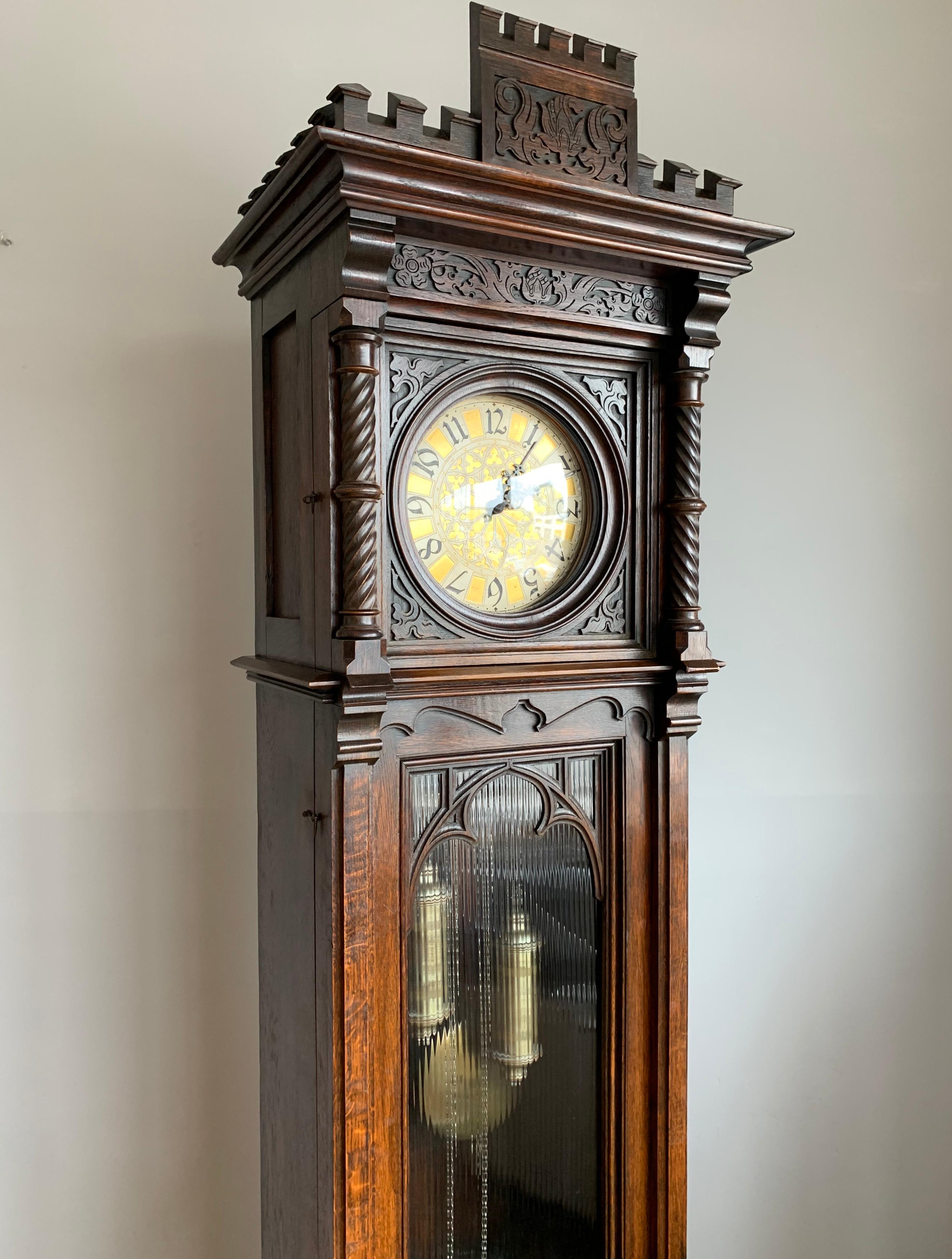 Hand-Carved Antique and Unique, Hand Carved Gothic Revival Grandfather or Longcase Clock