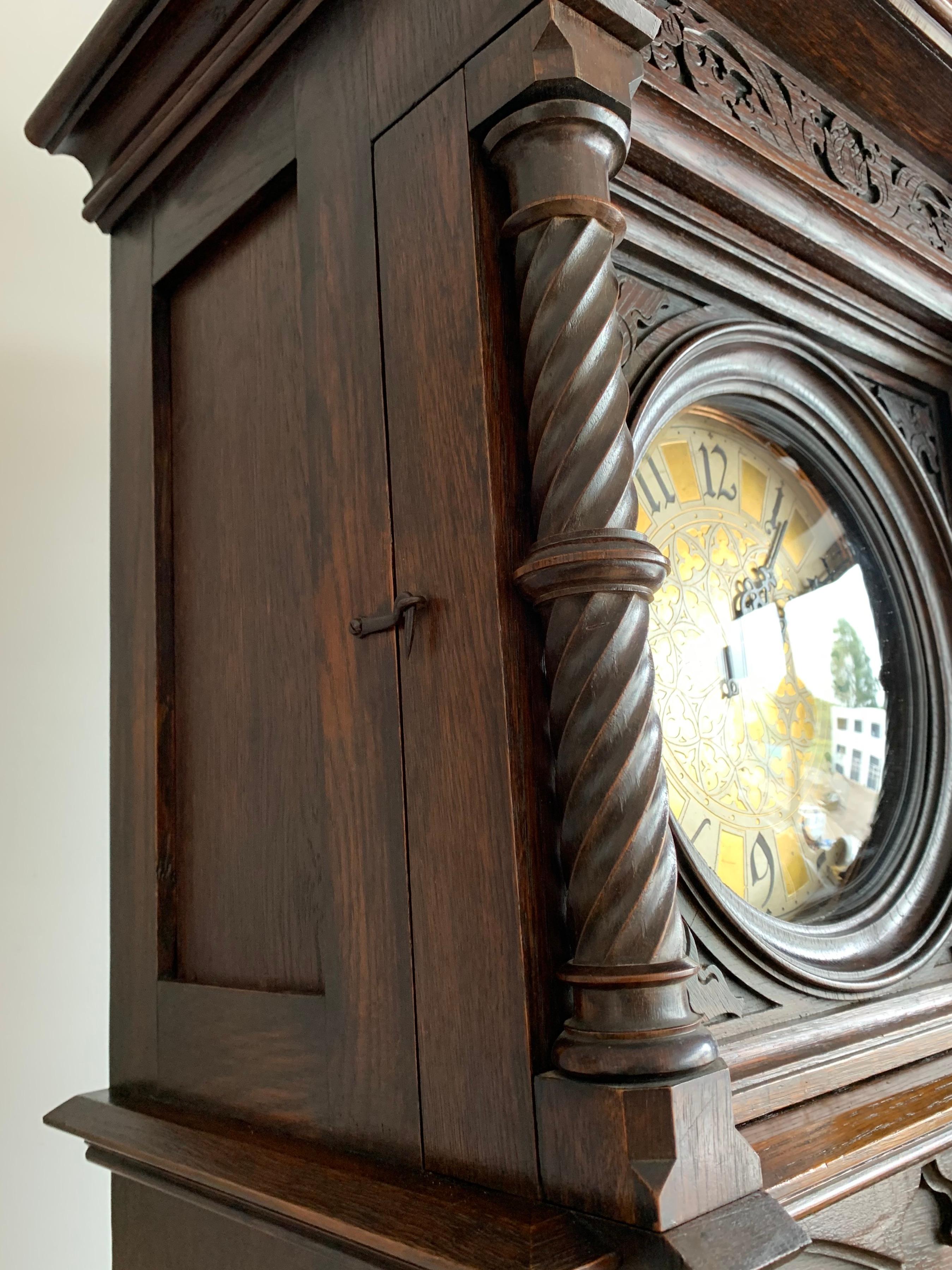 20th Century Antique and Unique, Hand Carved Gothic Revival Grandfather or Longcase Clock