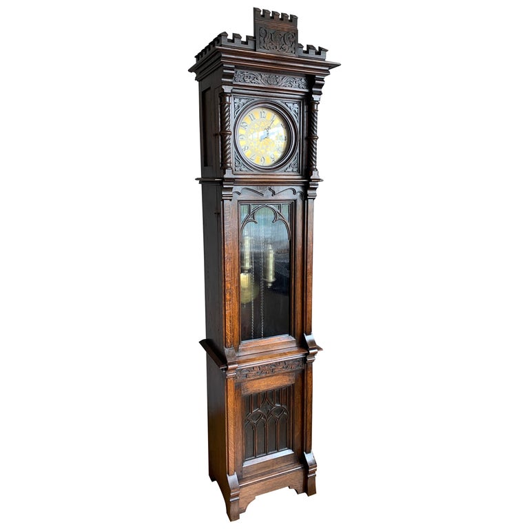 Antique and Unique, Hand Carved Gothic Revival Grandfather or Longcase