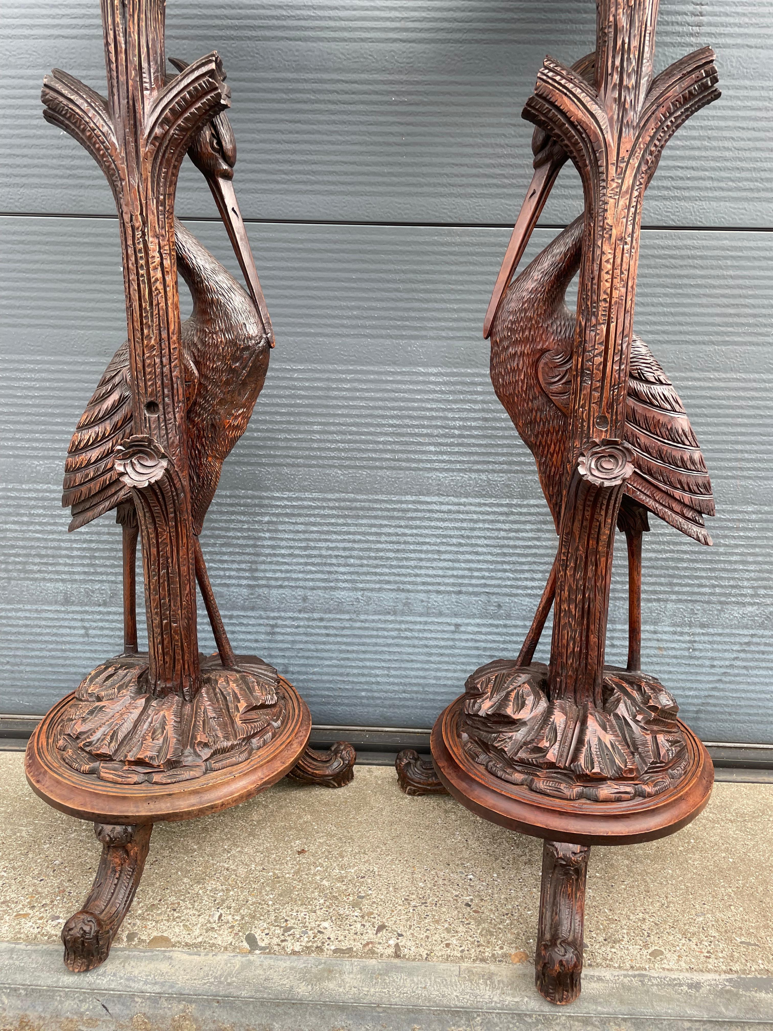 Antique and Unique Hand Carved Pair of Black Forest Heron Sculpture Pedestals 5