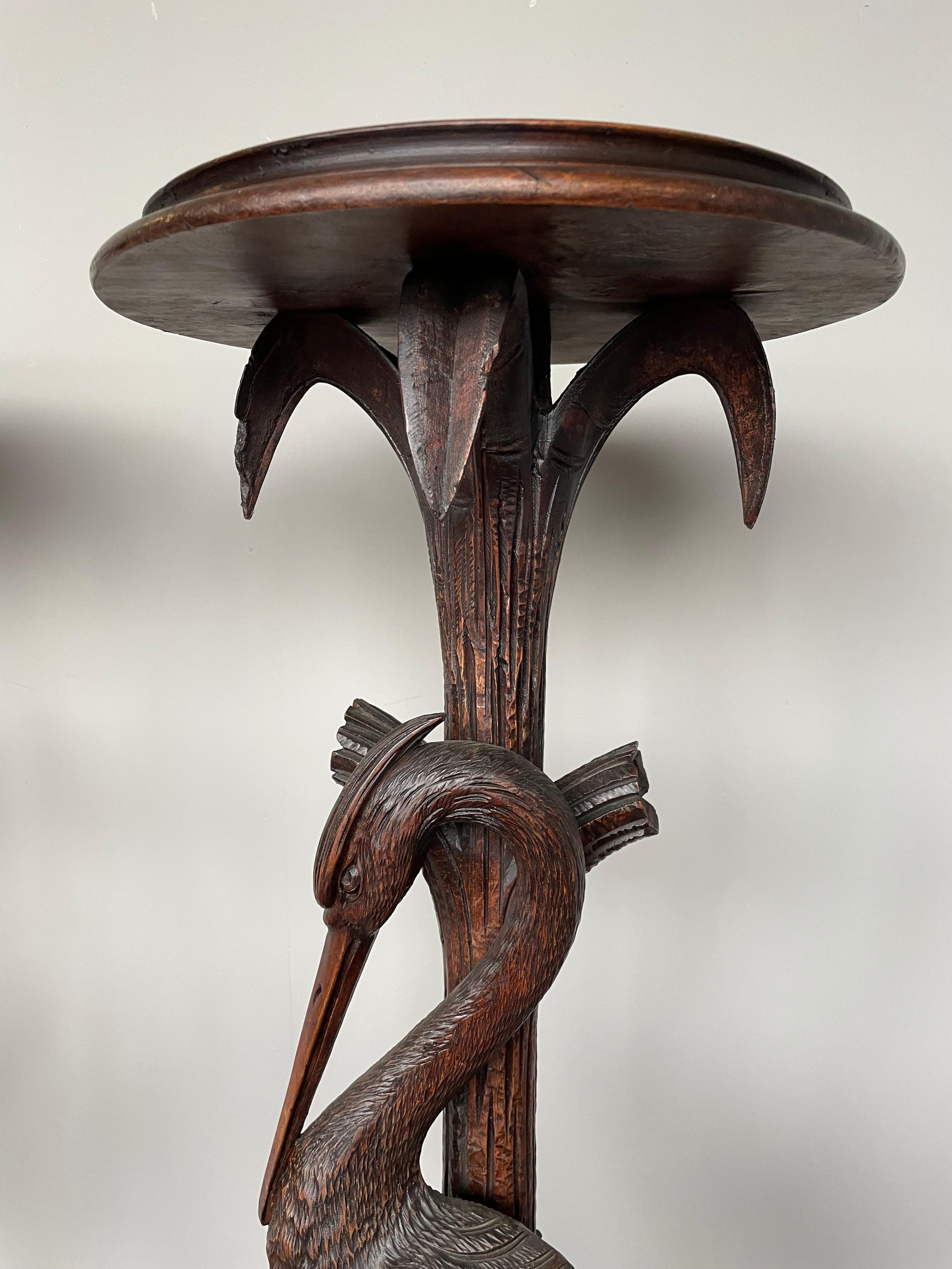 Antique and Unique Hand Carved Pair of Black Forest Heron Sculpture Pedestals 7