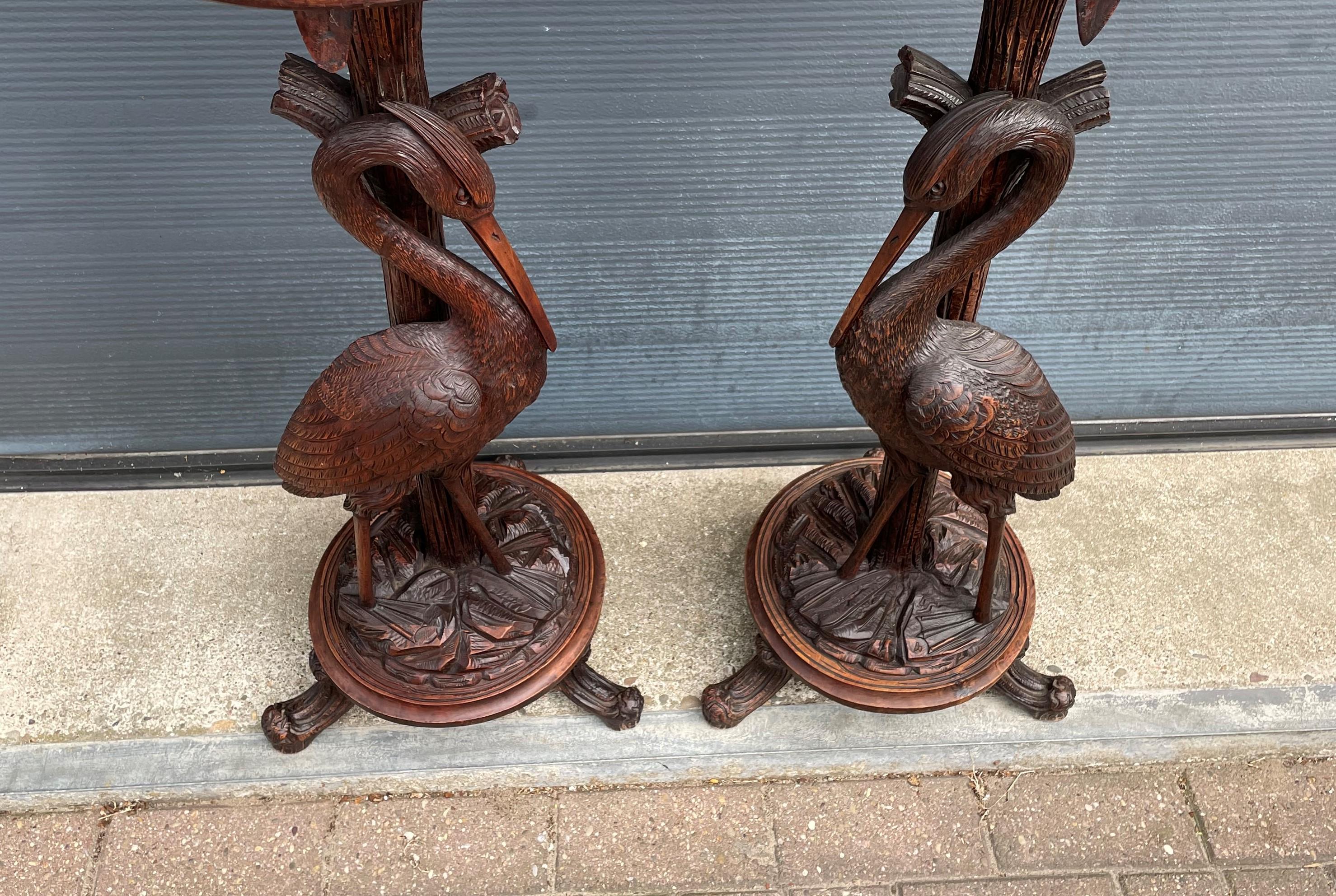 Antique and Unique Hand Carved Pair of Black Forest Heron Sculpture Pedestals 11