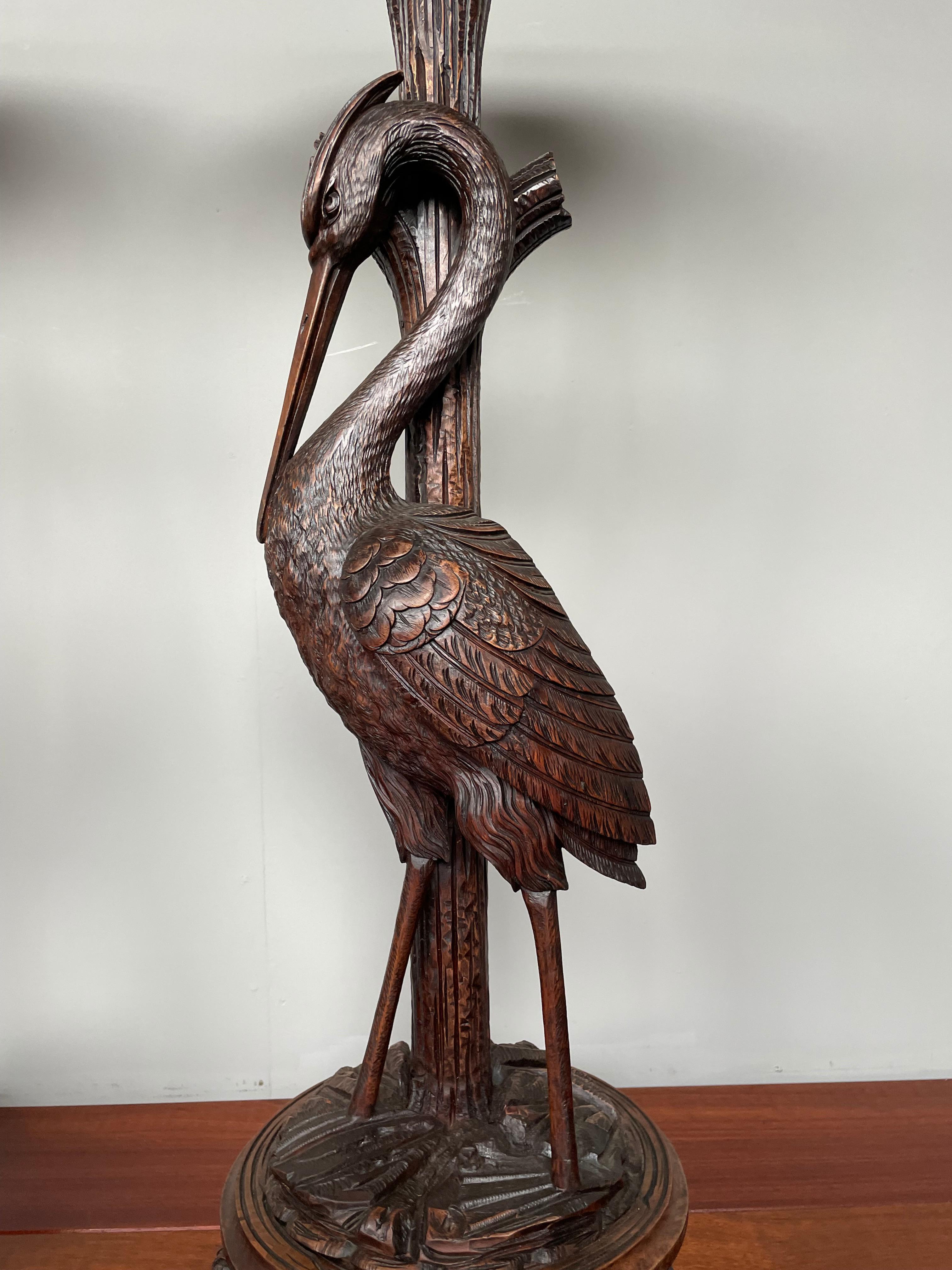 Antique and Unique Hand Carved Pair of Black Forest Heron Sculpture Pedestals 1