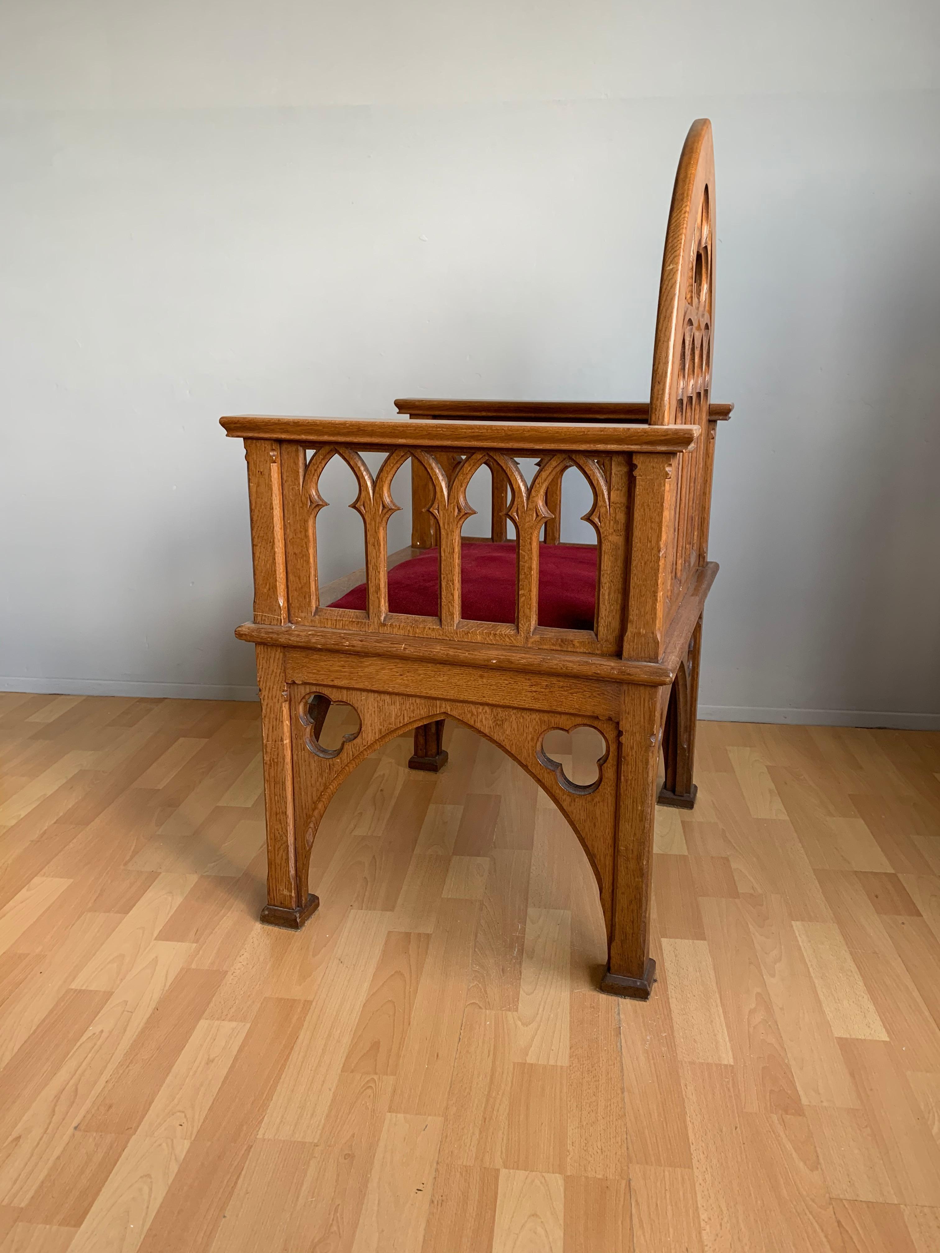Antique and Unique Quality Carved Gothic Revival Oak Armchair Church Chair 6