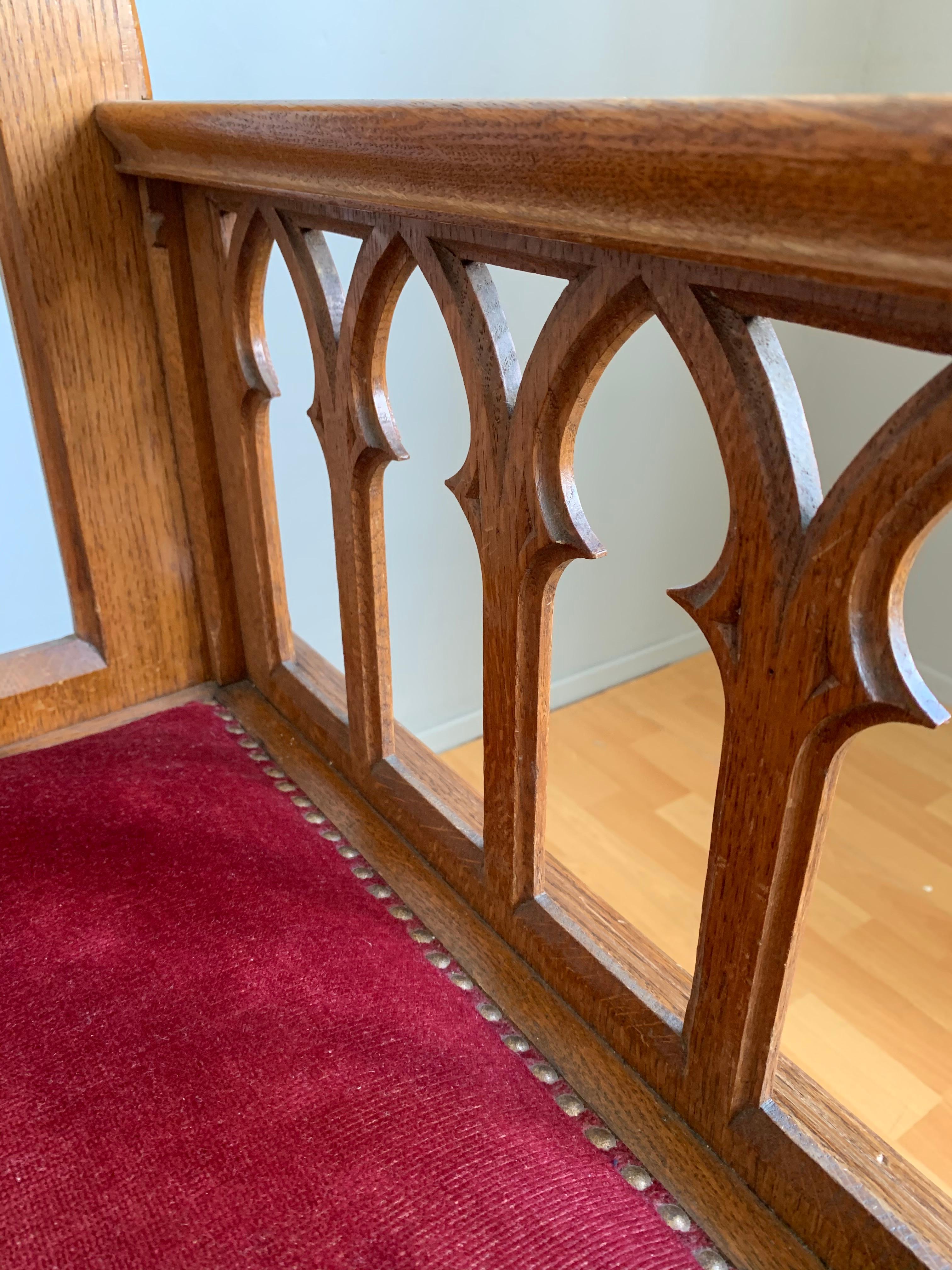 Dutch Antique and Unique Quality Carved Gothic Revival Oak Armchair Church Chair