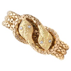 Antique and Vintage 0.25 Carat Diamond and 18k Yellow Gold Snake Bracelet
