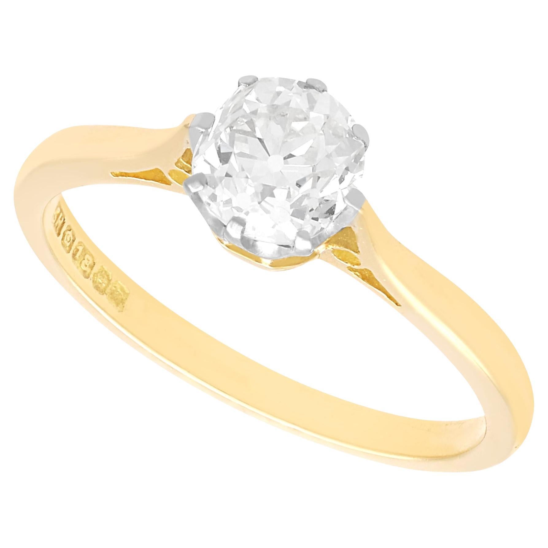 Bague de fiançailles solitaire ancienne et vintage en or jaune 18 carats avec diamant 0,80 carat