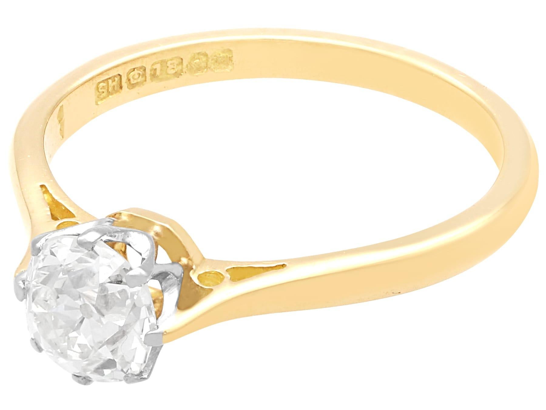 Antiker und Vintage 0,80 Karat Diamant 18k Gelbgold Solitär Verlobungsring mit Solitär (Alteuropäischer Schliff) im Angebot
