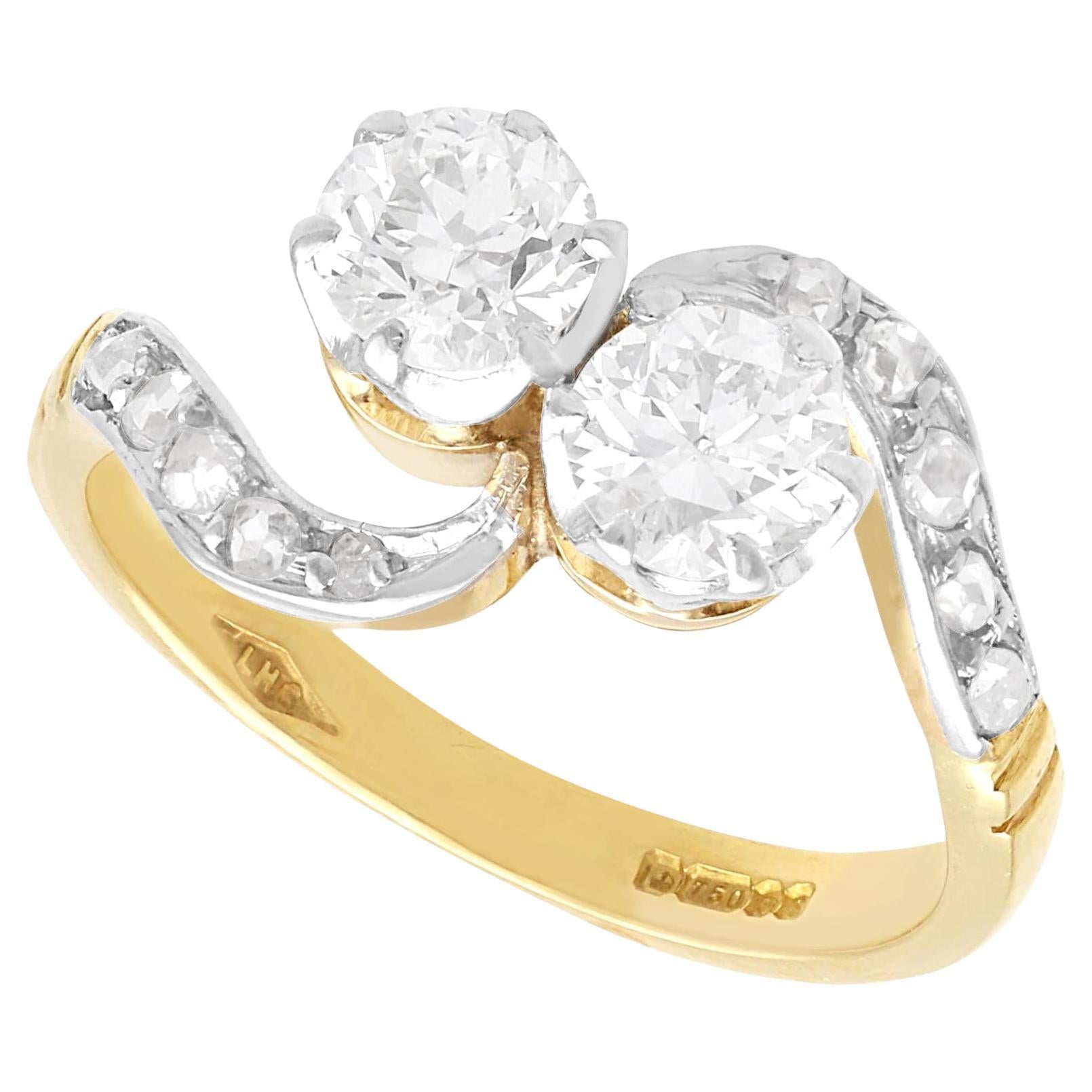 Antique and Vintage 1.22 Carat Diamond and 18 Karat Yellow Gold Twist Ring For Sale