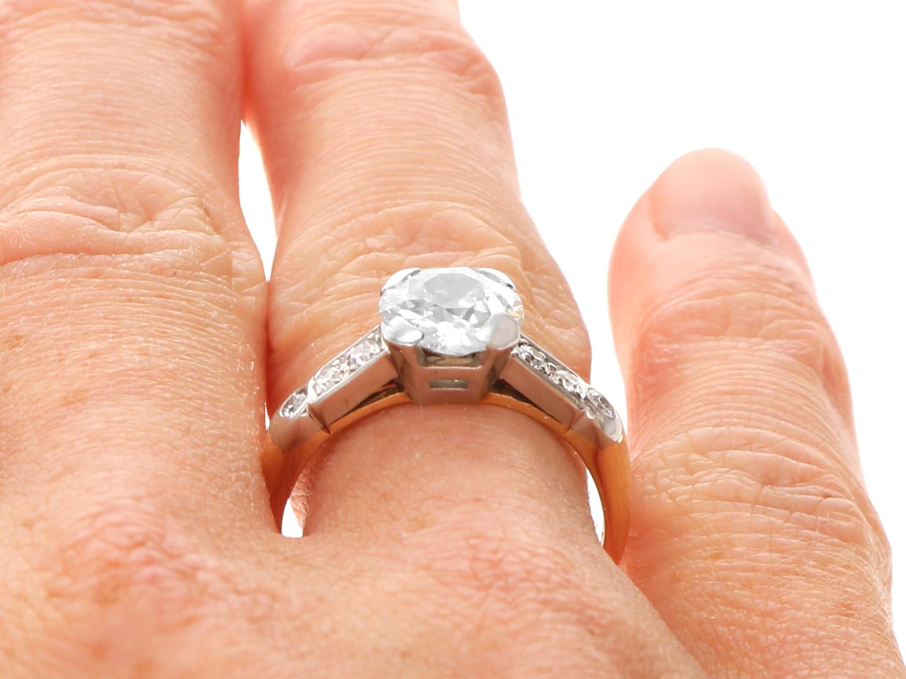 Antique and Vintage 1.60 Carat Diamond and 14k Yellow Gold Solitaire Ring For Sale 7