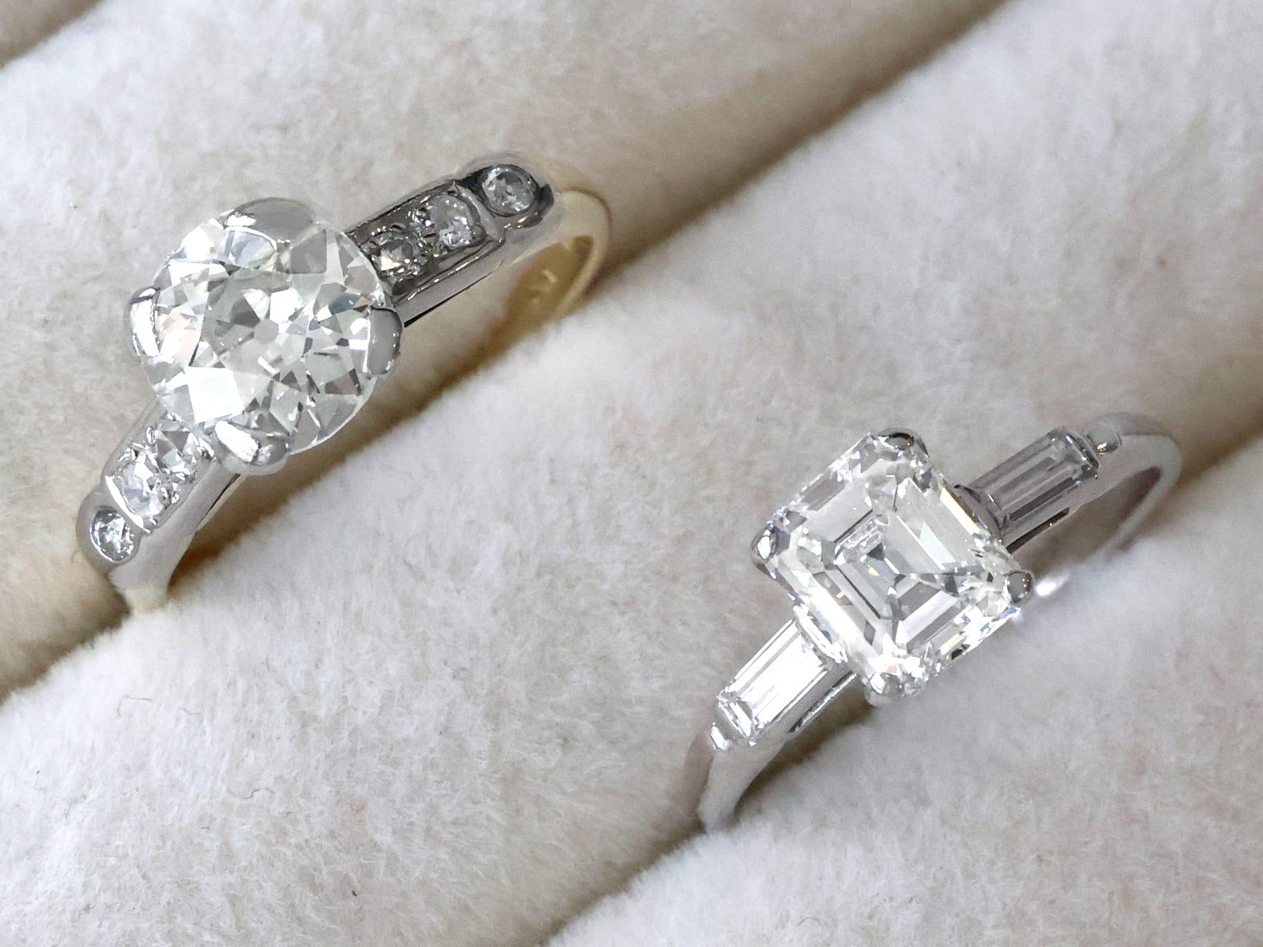 Antique and Vintage 1.60 Carat Diamond and 14k Yellow Gold Solitaire Ring In Excellent Condition For Sale In Jesmond, Newcastle Upon Tyne