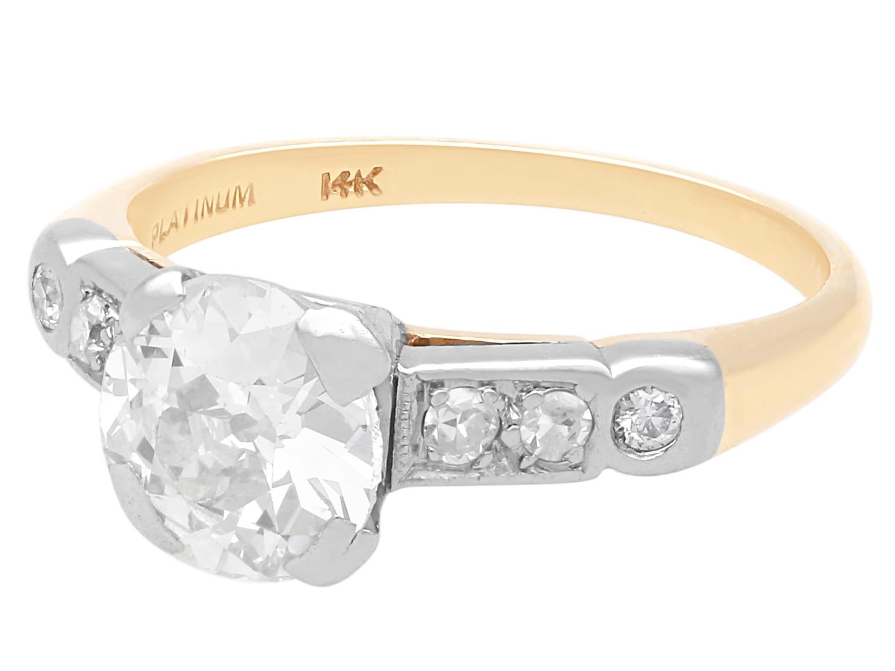 Antique and Vintage 1.60 Carat Diamond and 14k Yellow Gold Solitaire Ring For Sale 1