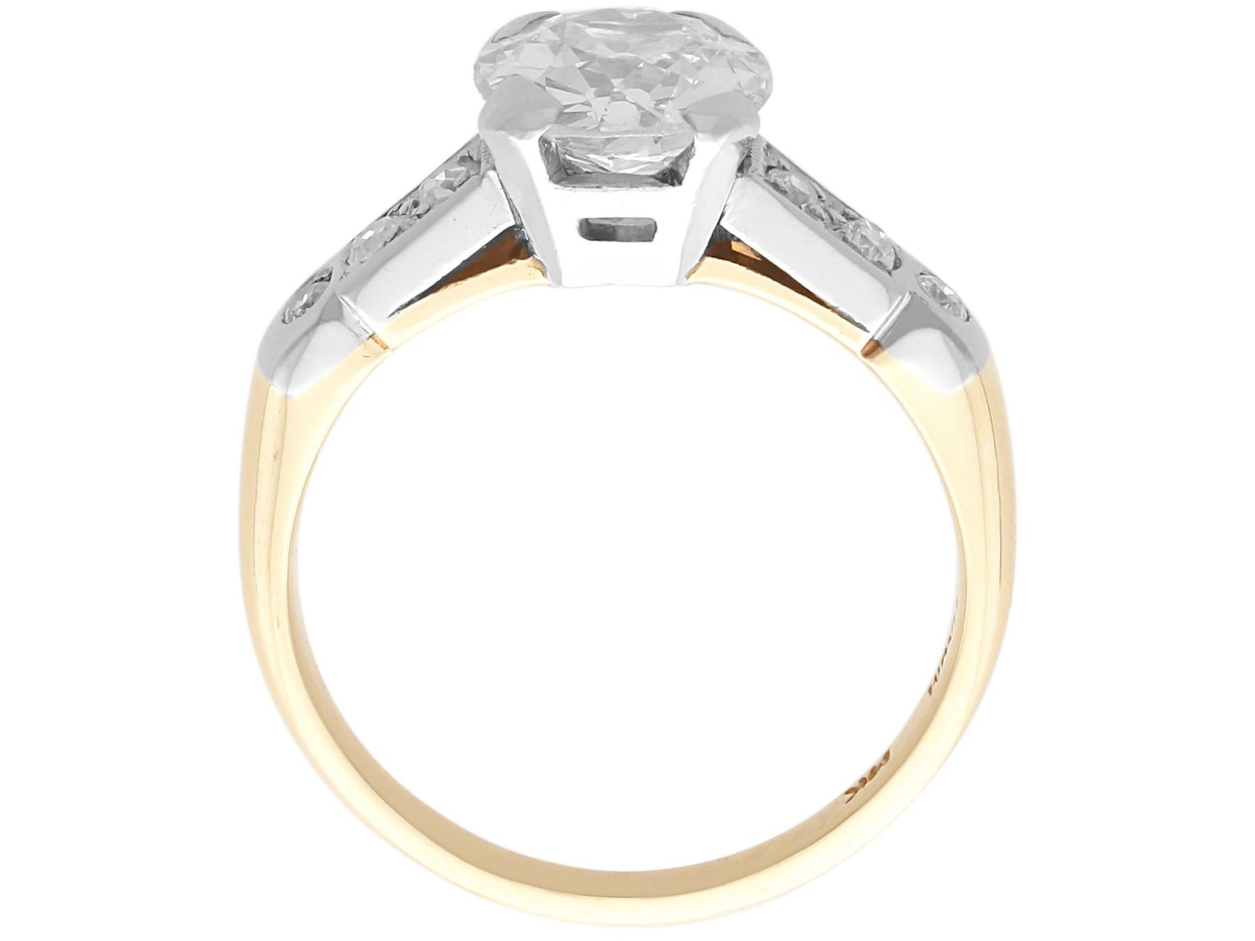 Antique and Vintage 1.60 Carat Diamond and 14k Yellow Gold Solitaire Ring For Sale 3