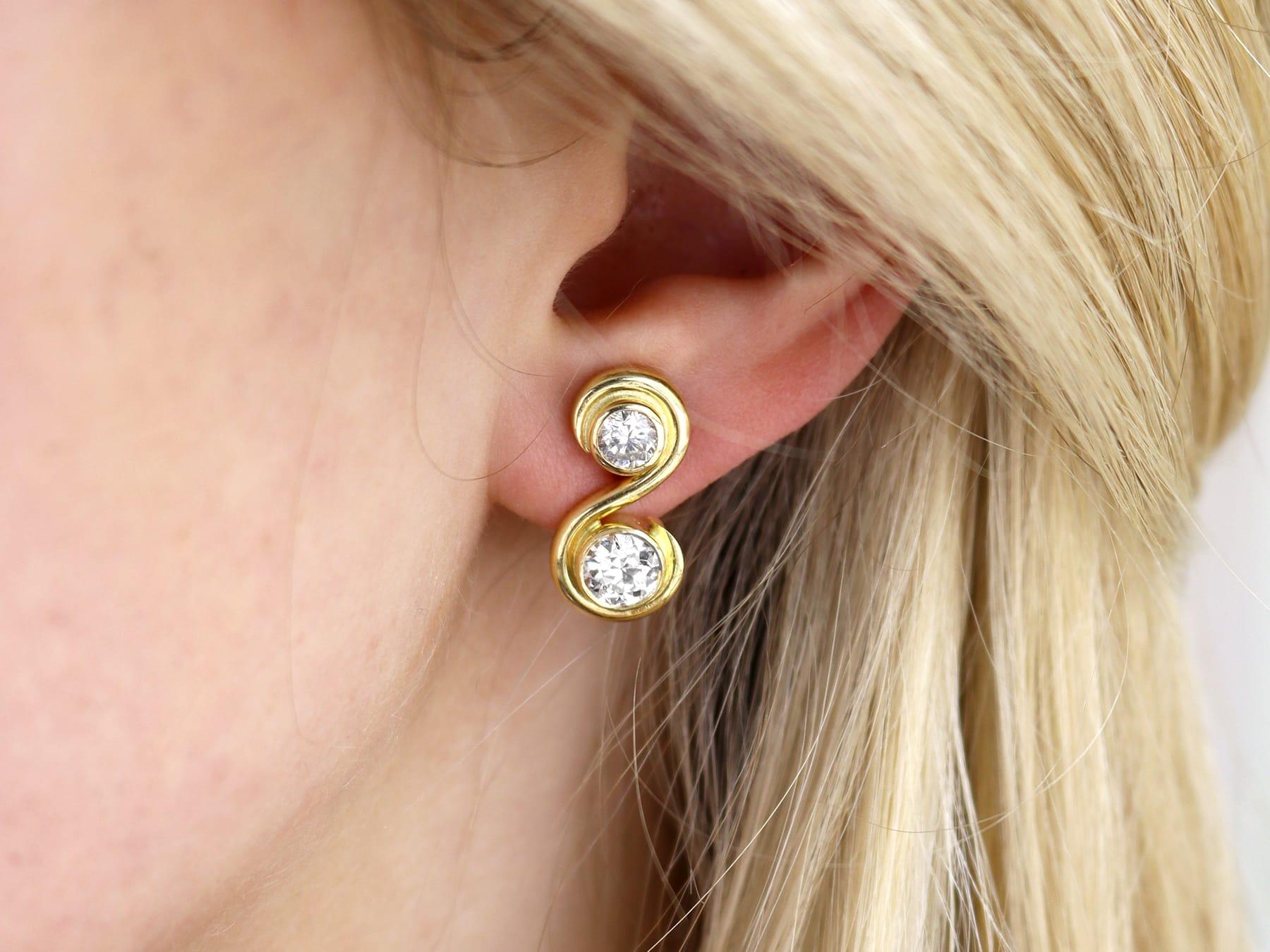 Old European Cut Antique and Vintage 2.48 Carat Diamond and 18k Yellow Gold Earrings For Sale