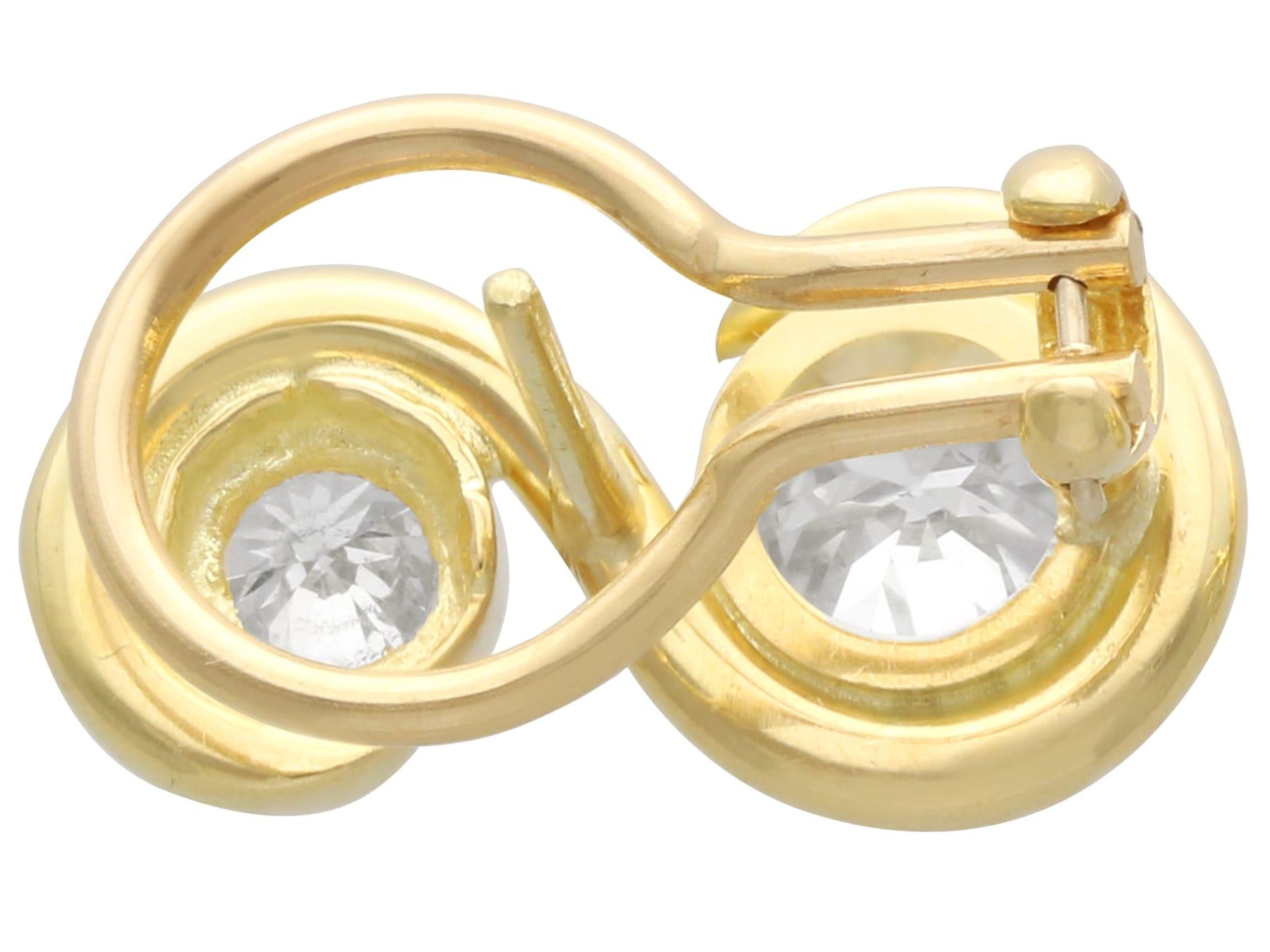 Women's or Men's Antique and Vintage 2.48 Carat Diamond and 18k Yellow Gold Earrings For Sale