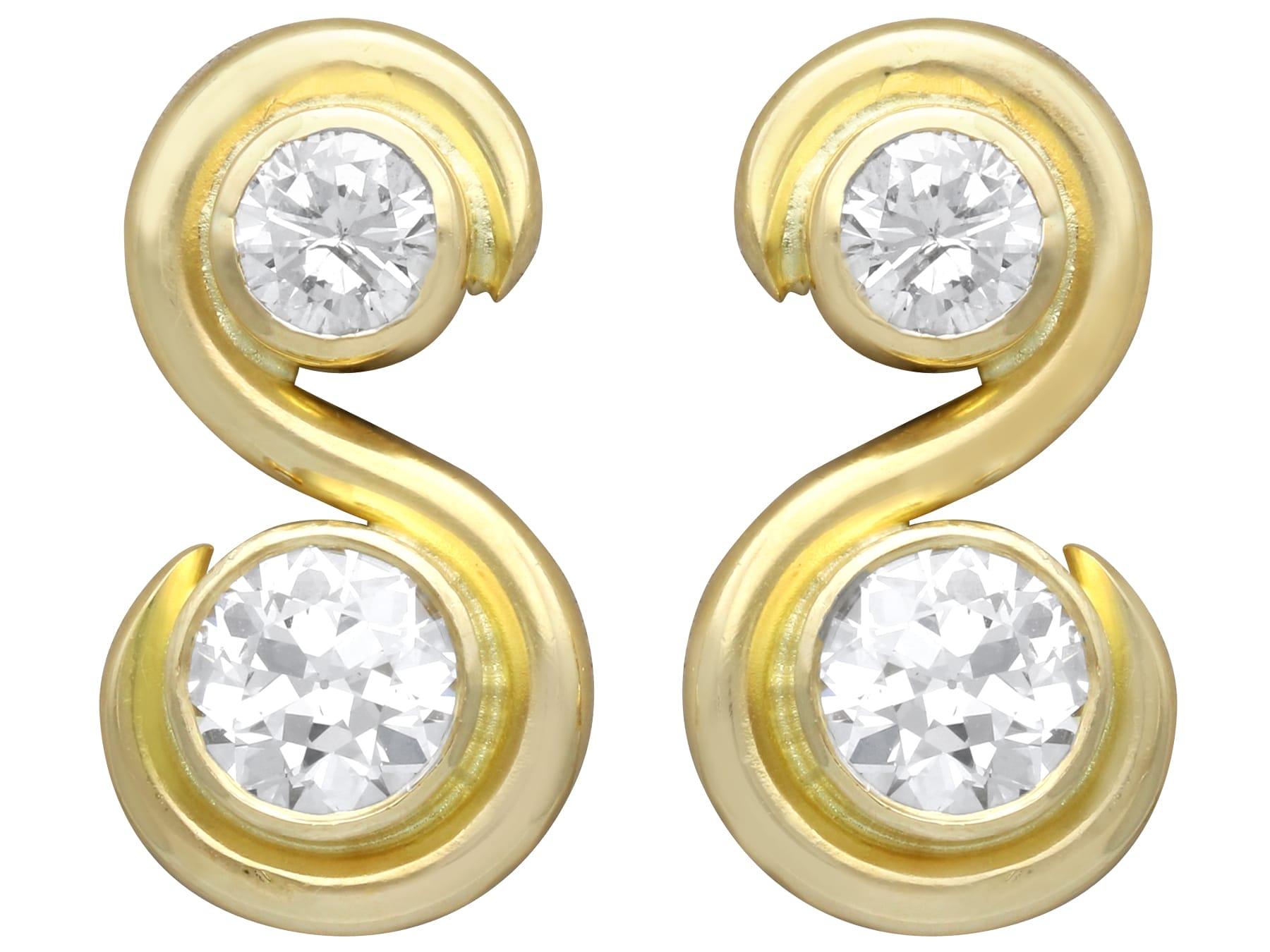 Antique and Vintage 2.48 Carat Diamond and 18k Yellow Gold Earrings For Sale