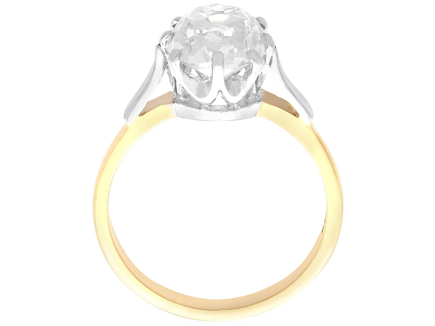 Anillo de compromiso solitario de oro amarillo de 18k y diamantes antiguos y vintage de 2,58 quilates en venta 2