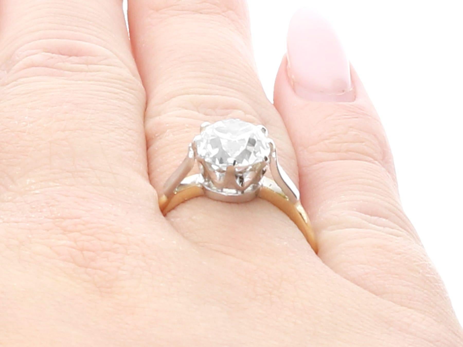 Anillo de compromiso solitario de oro amarillo de 18k y diamantes antiguos y vintage de 2,58 quilates en venta 5