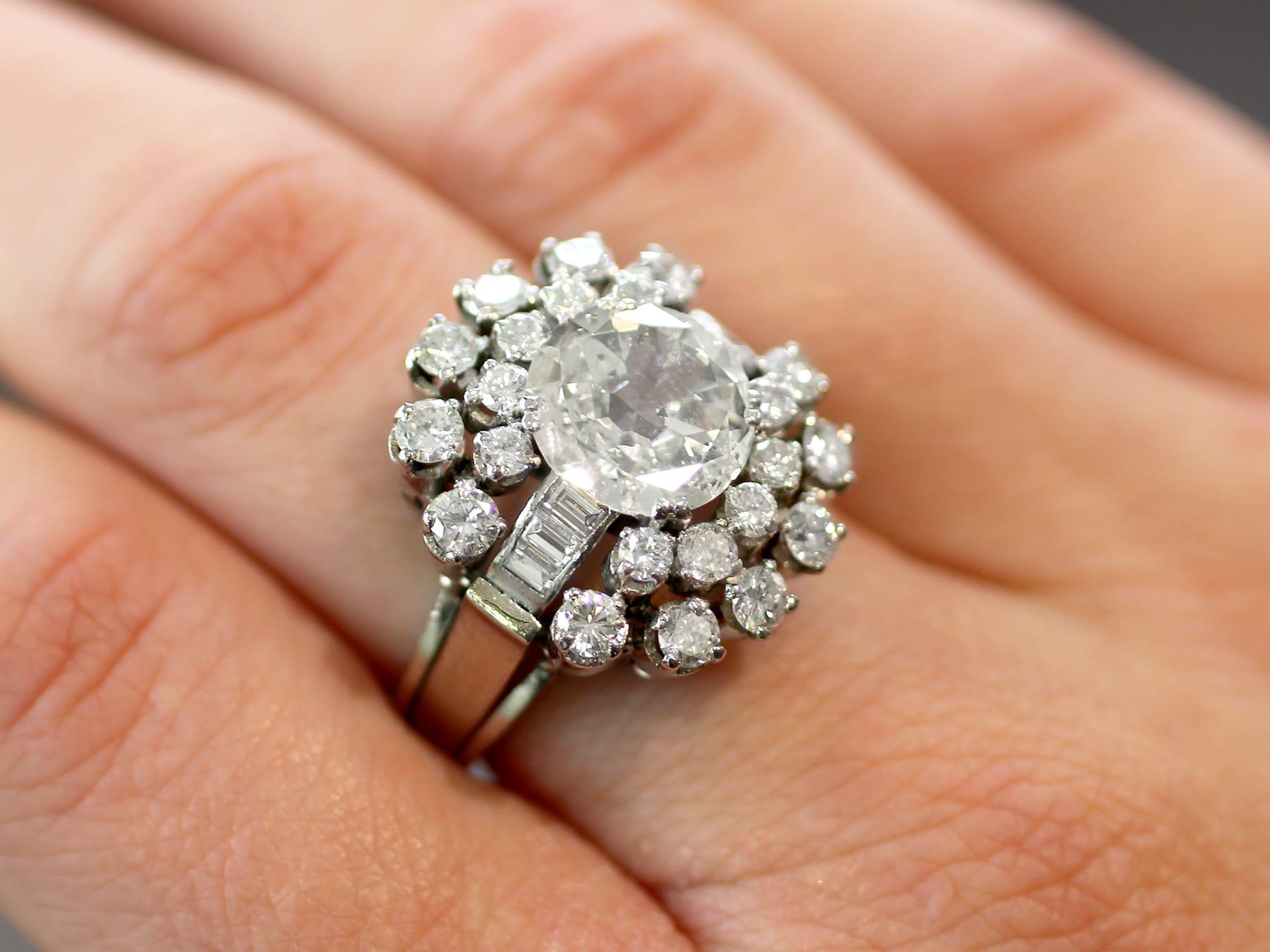Rose Cut Antique and Vintage 5.74 Carat Diamond and Platinum Cluster Ring For Sale