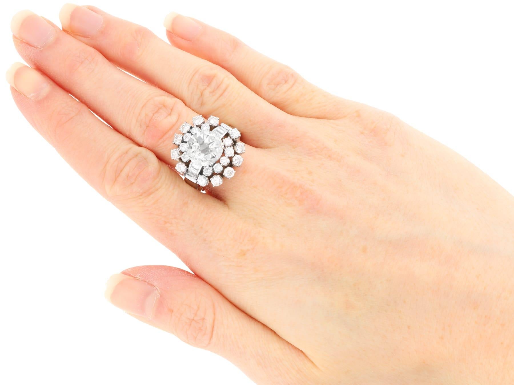 Antique and Vintage 5.74 Carat Diamond and Platinum Cluster Ring For Sale 3