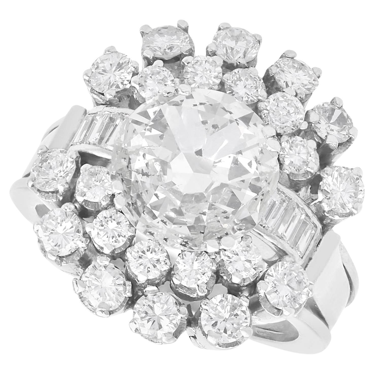 Antique and Vintage 5.74 Carat Diamond and Platinum Cluster Ring
