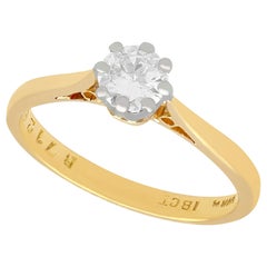 Bague de fiançailles solitaire ancienne et vintage en or jaune et diamants