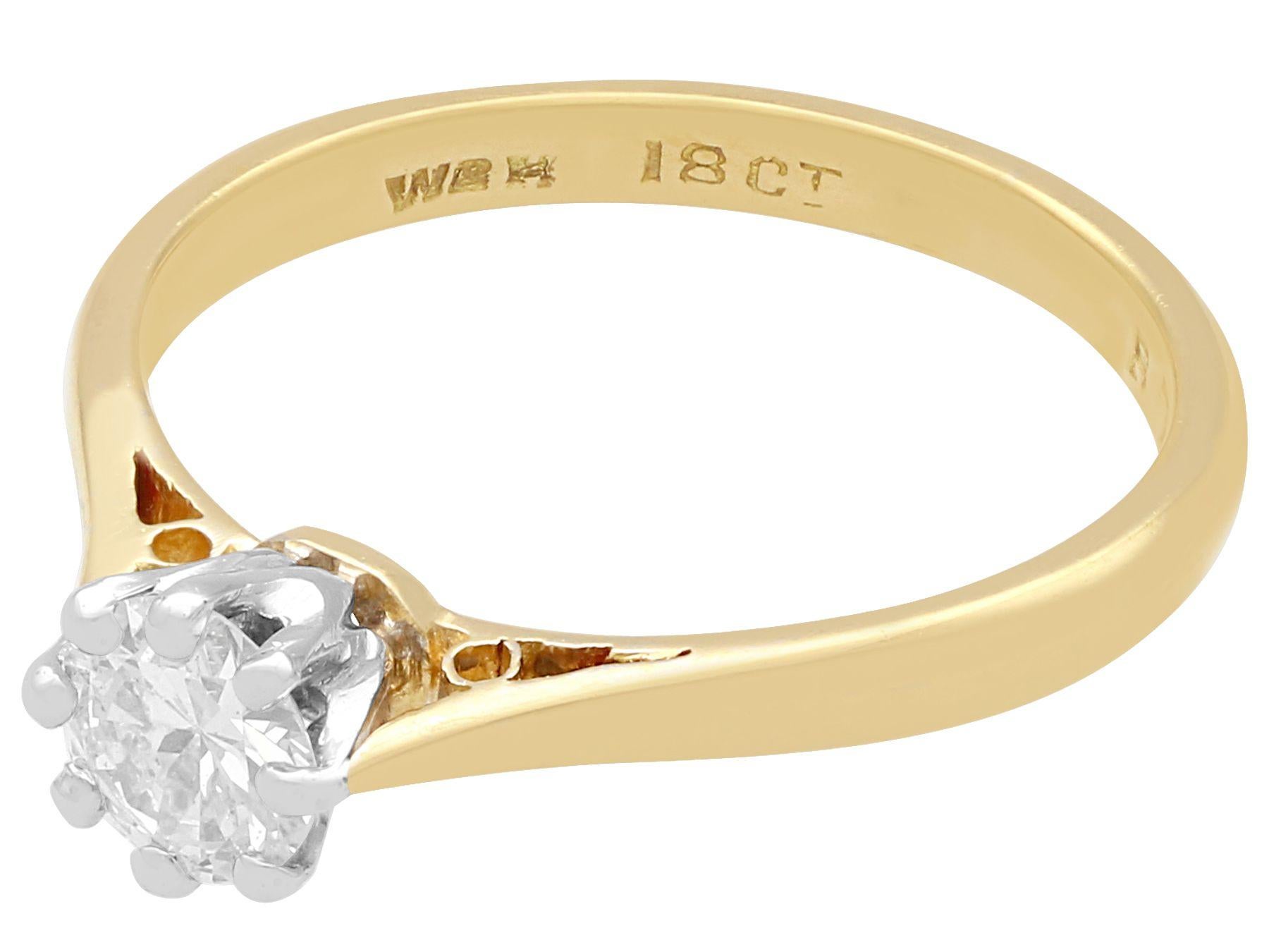 Anillo de compromiso solitario antiguo y vintage de diamantes y oro amarillo en Excelente estado para la venta en Jesmond, Newcastle Upon Tyne
