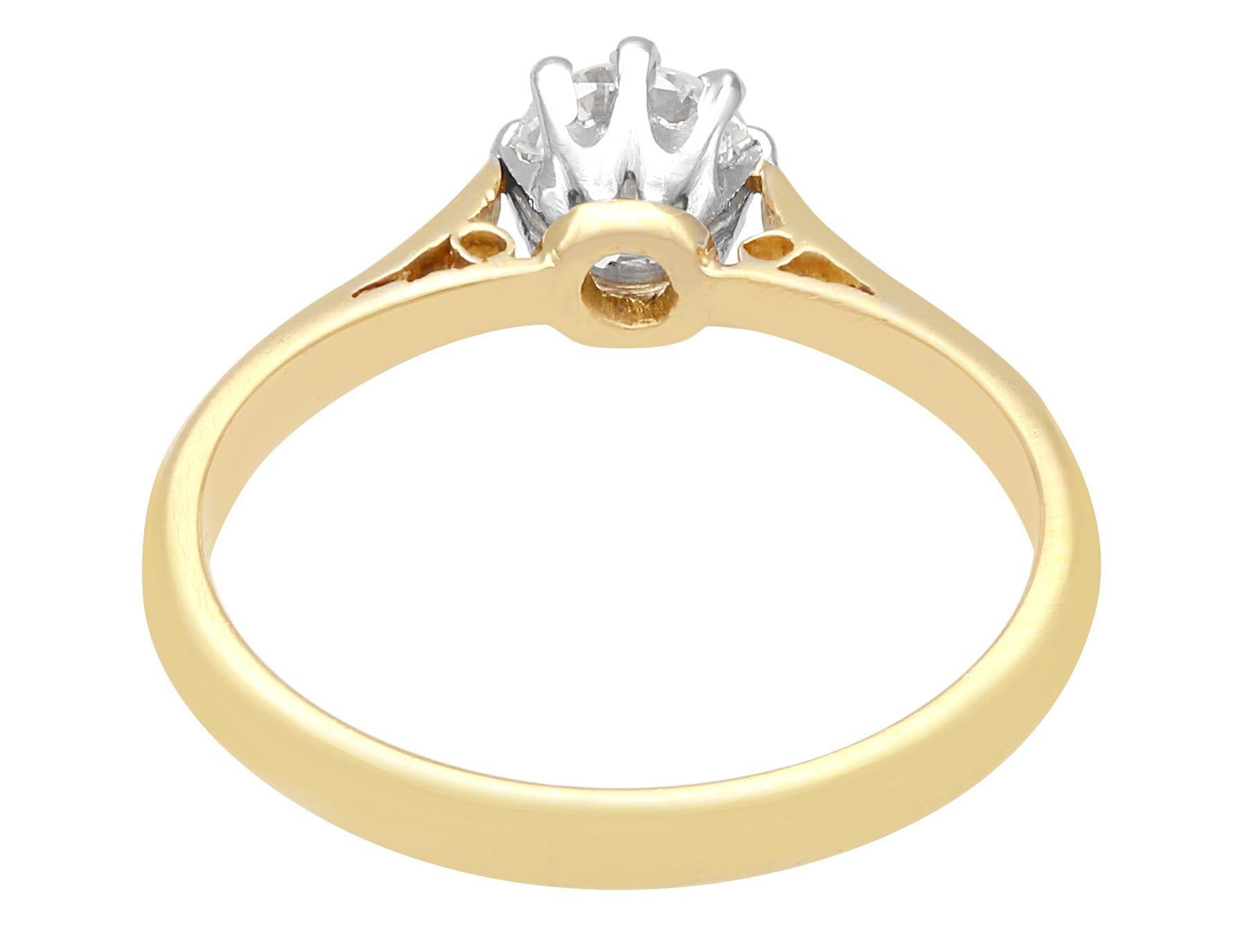 Round Cut Antique and Vintage Diamond and Yellow Gold Solitaire Ring For Sale