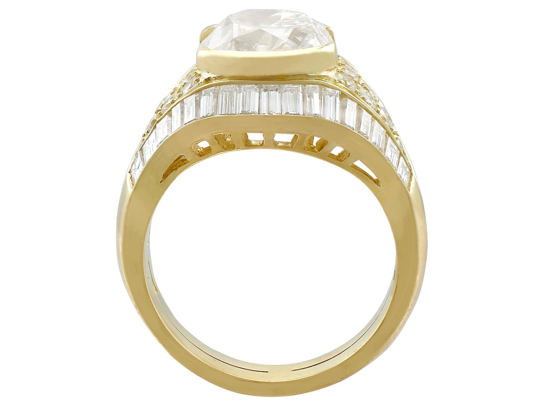Old European Cut Antique and Vintage Italian 6.11 Carat Diamond Yellow Gold Cocktail Ring