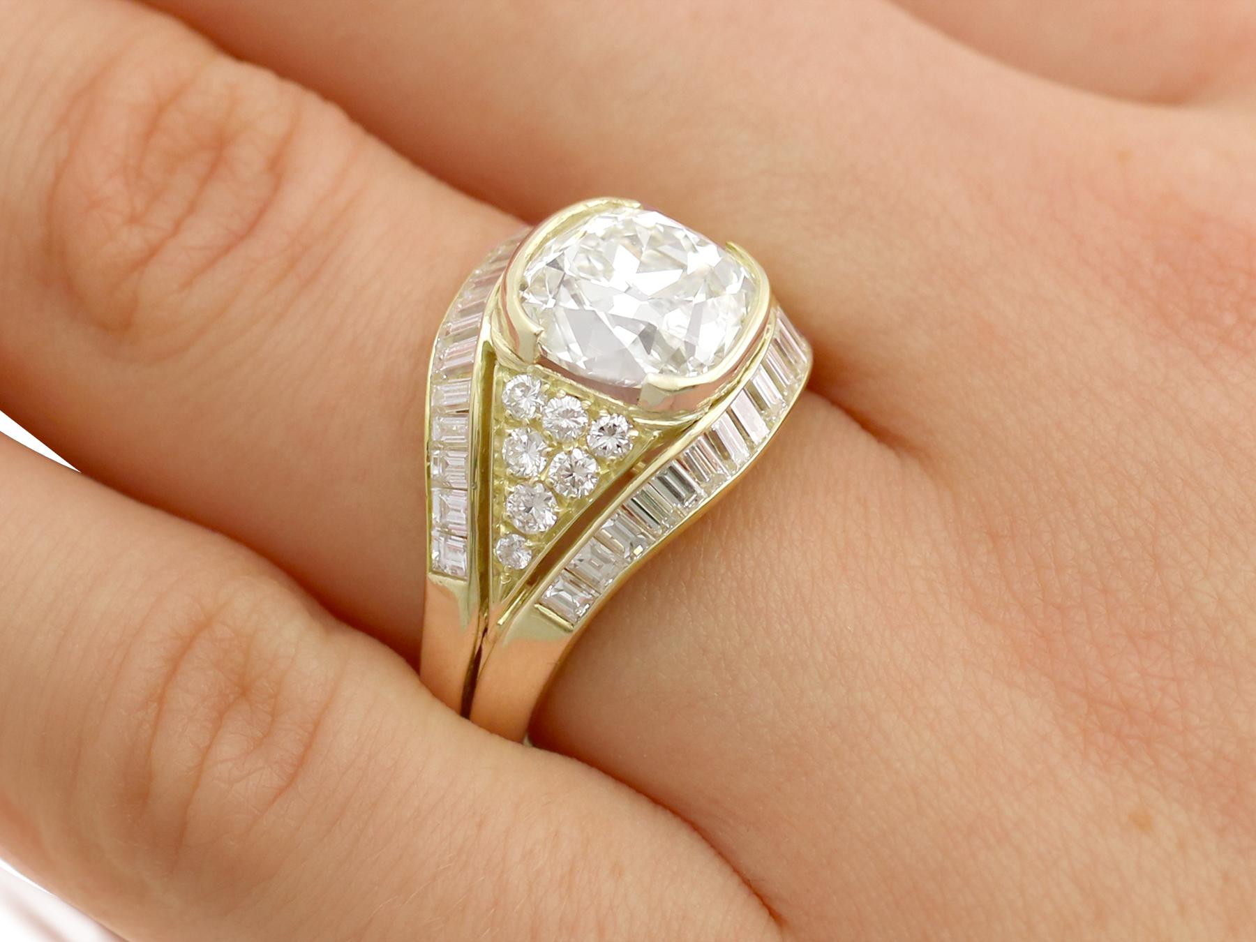Women's or Men's Antique and Vintage Italian 6.11 Carat Diamond Yellow Gold Cocktail Ring