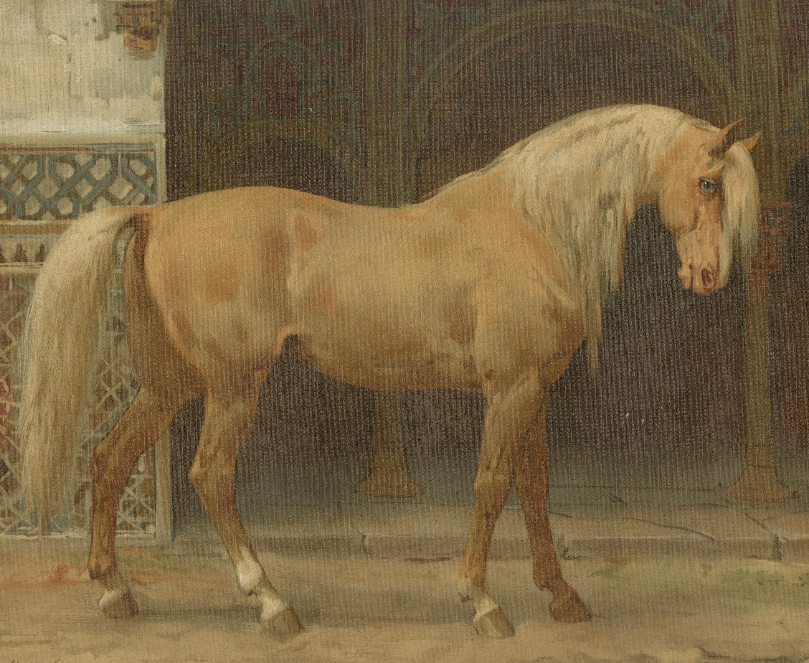 Antique Andalusian Horse Portrait 1898, Spanish Classical Equestrian Lithograph