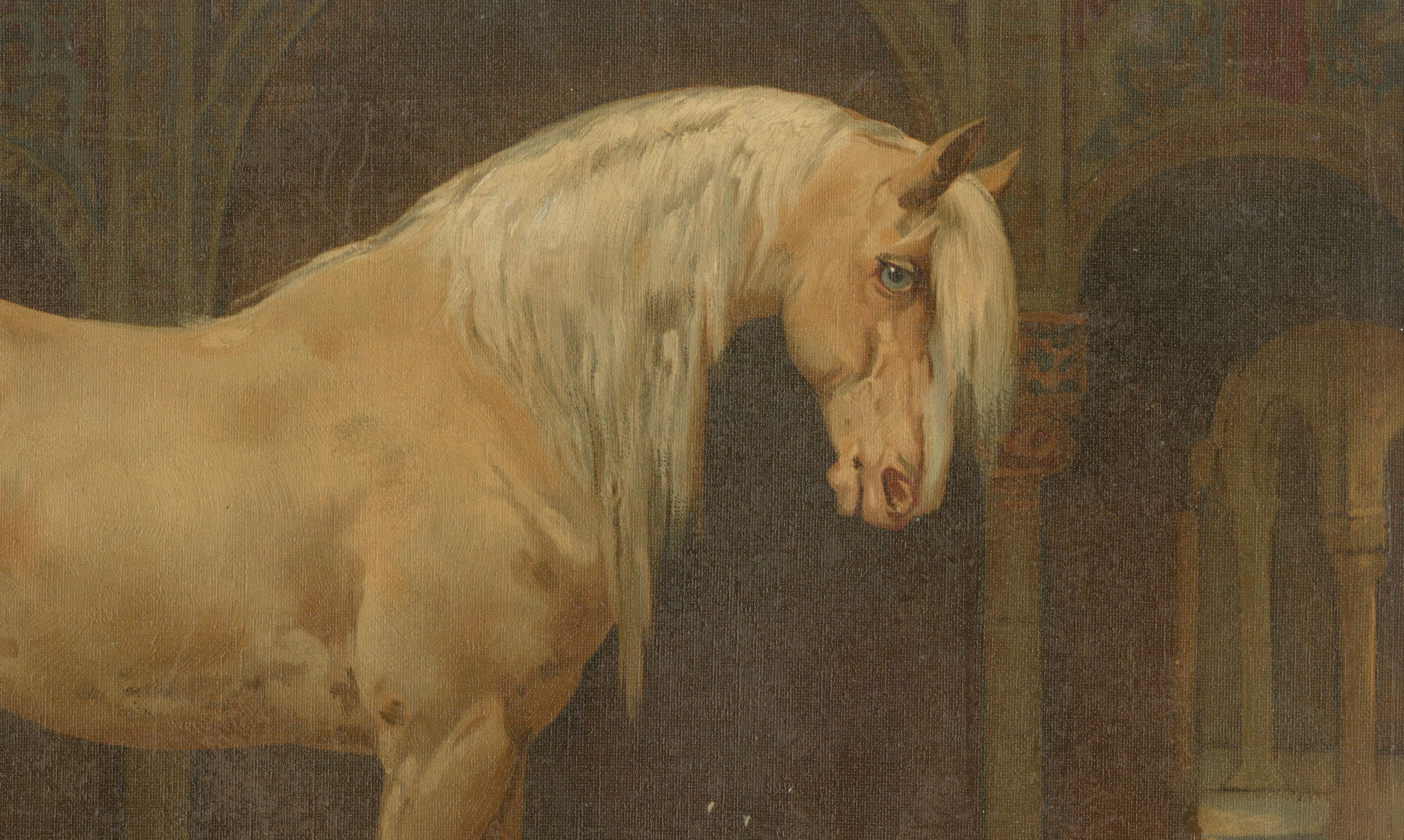 Antique Andalusian Horse Portrait 1898, Spanish Classical Equestrian Lithograph