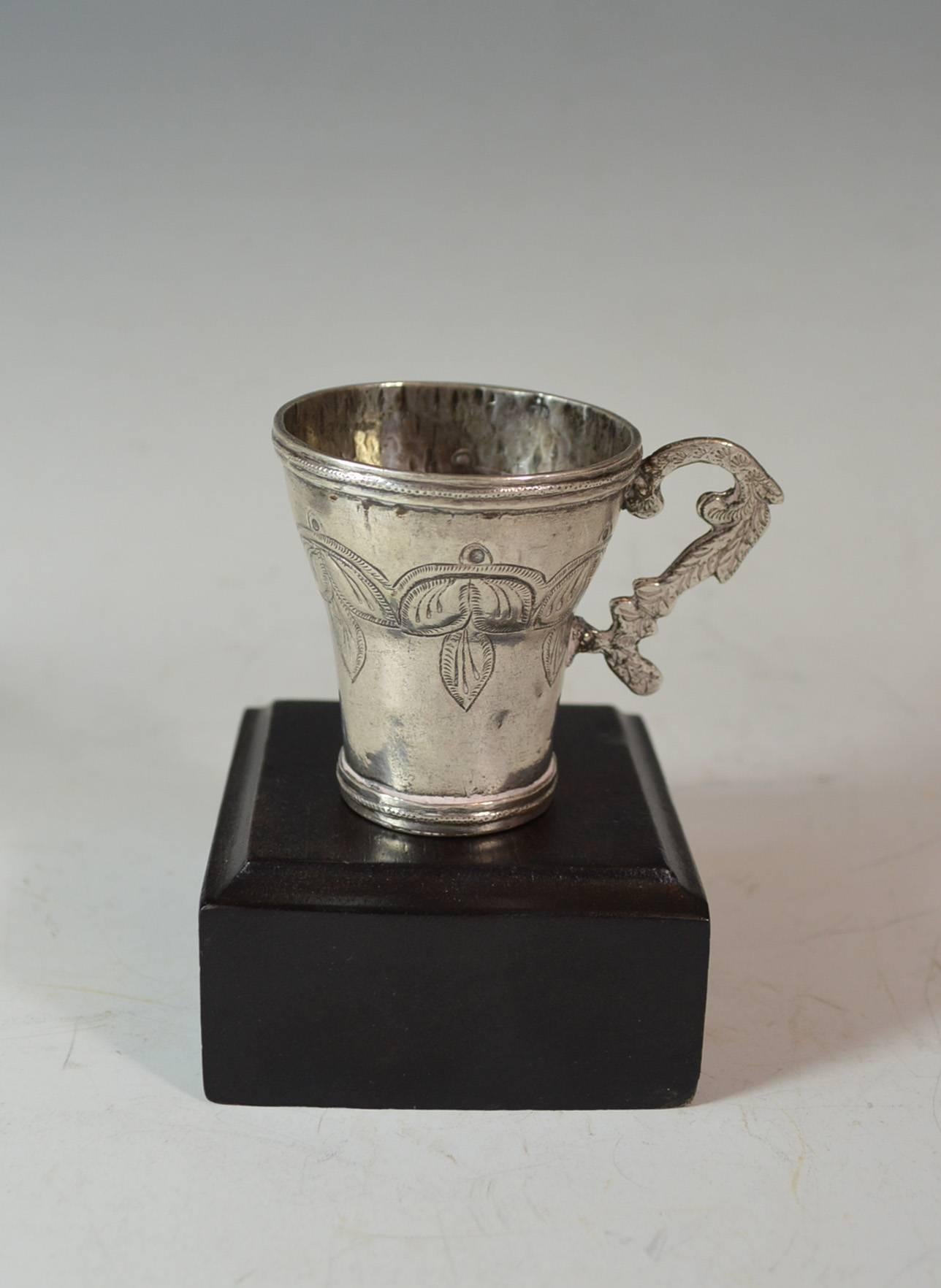 Bolivian Antique Andean Colonial Silver Cup and Spoon Tupu, 19th Century, Bolivia
