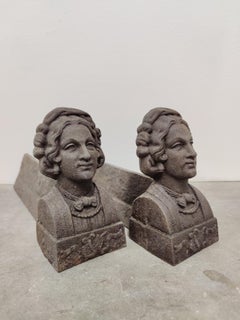 Antique Andirons / Fire Dogs, Man Wearing a Bow Tie