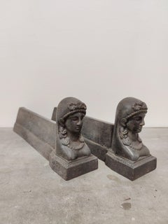 Antique Andirons / Fire Dogs, Woman with Beaded Veil