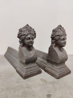 Antique Andirons / Fire Dogs, Woman with Grape Headdress