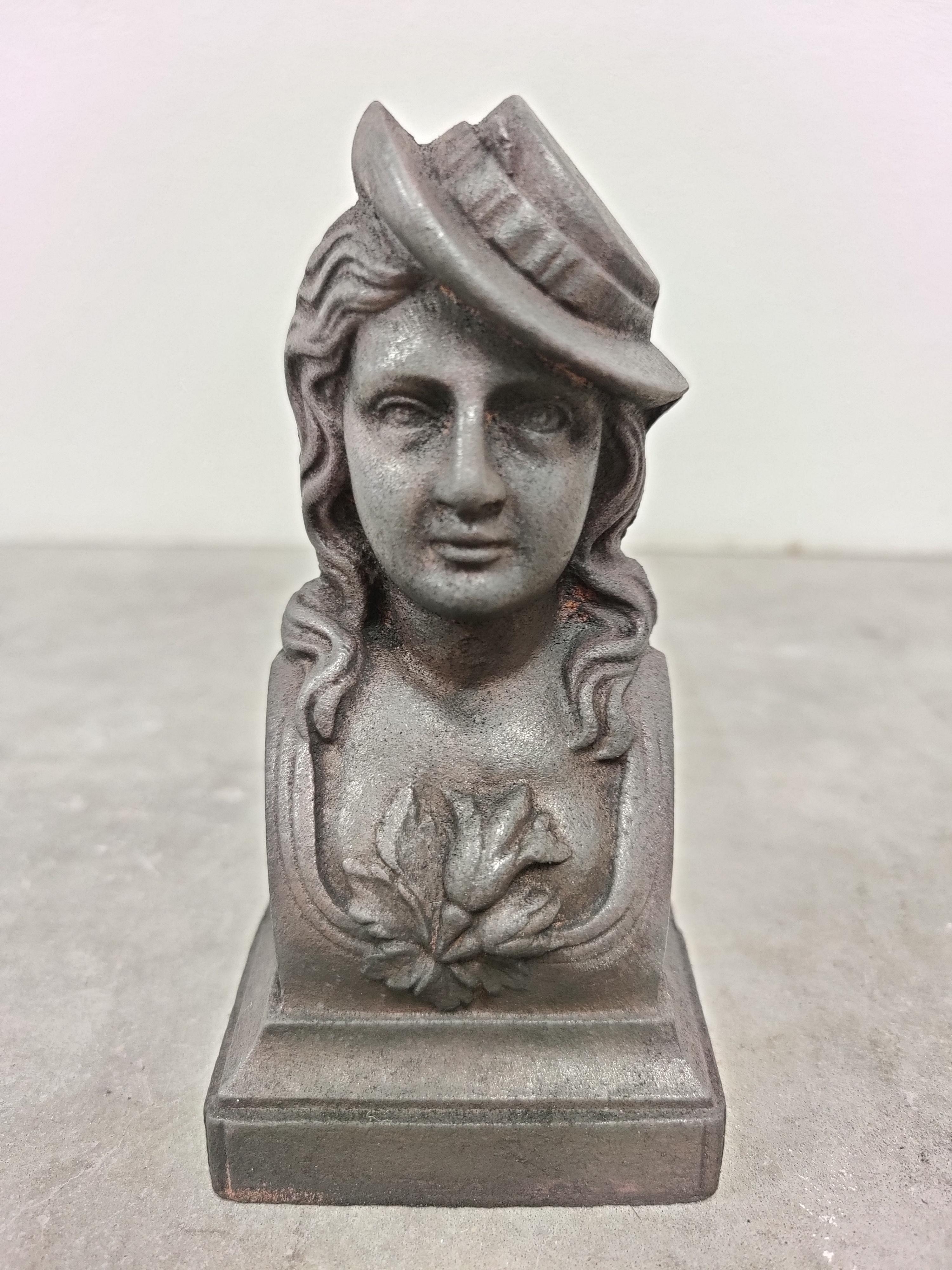 Cast Antique Andirons / Fire Dogs, Woman with Hat For Sale