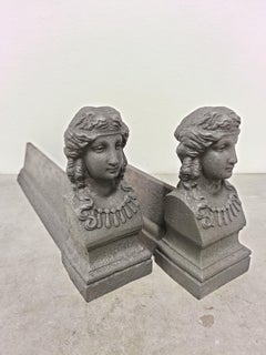 Antique Andirons / Fire Dogs, Woman with Necklace