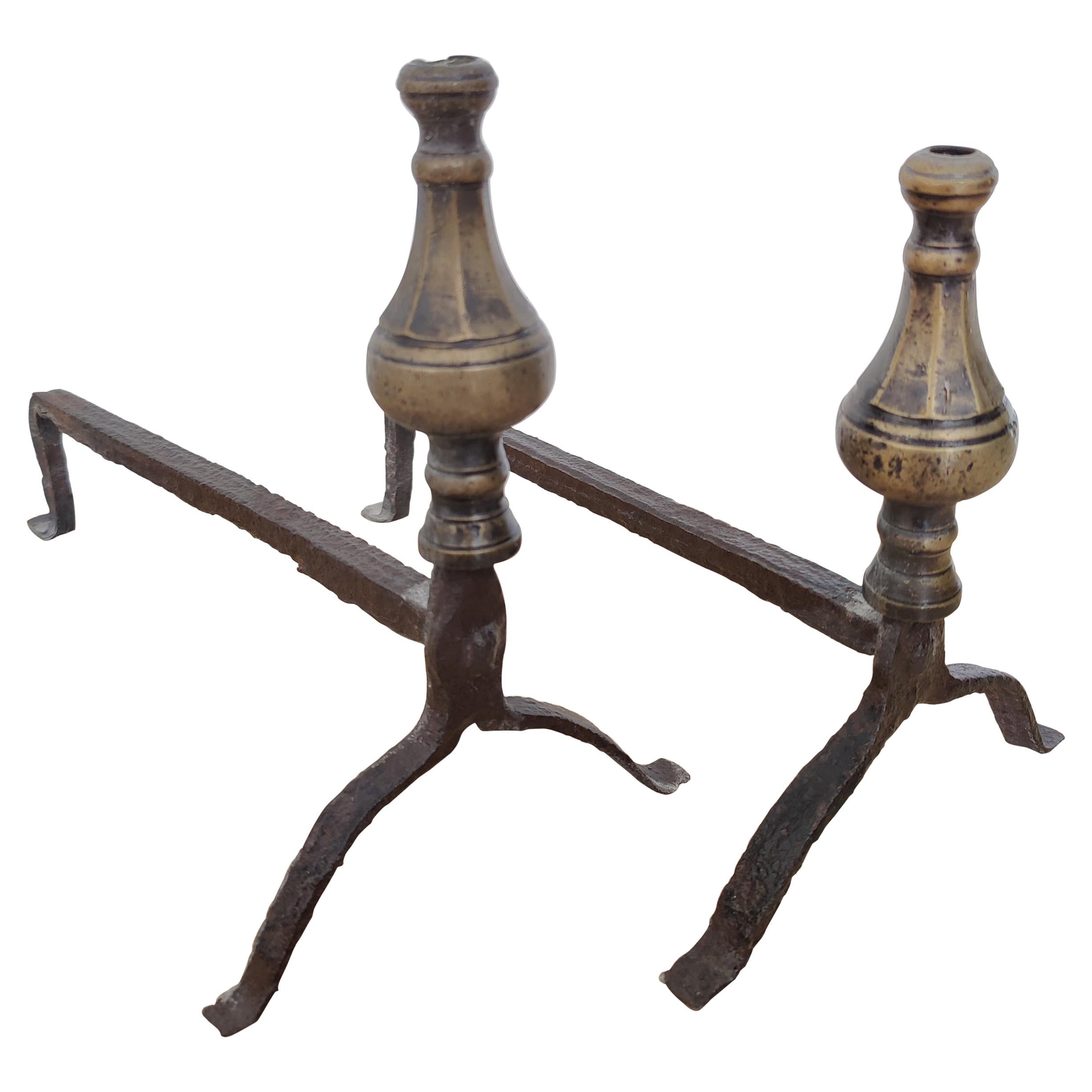 Antique Polished Brass Andirons For Sale at 1stDibs